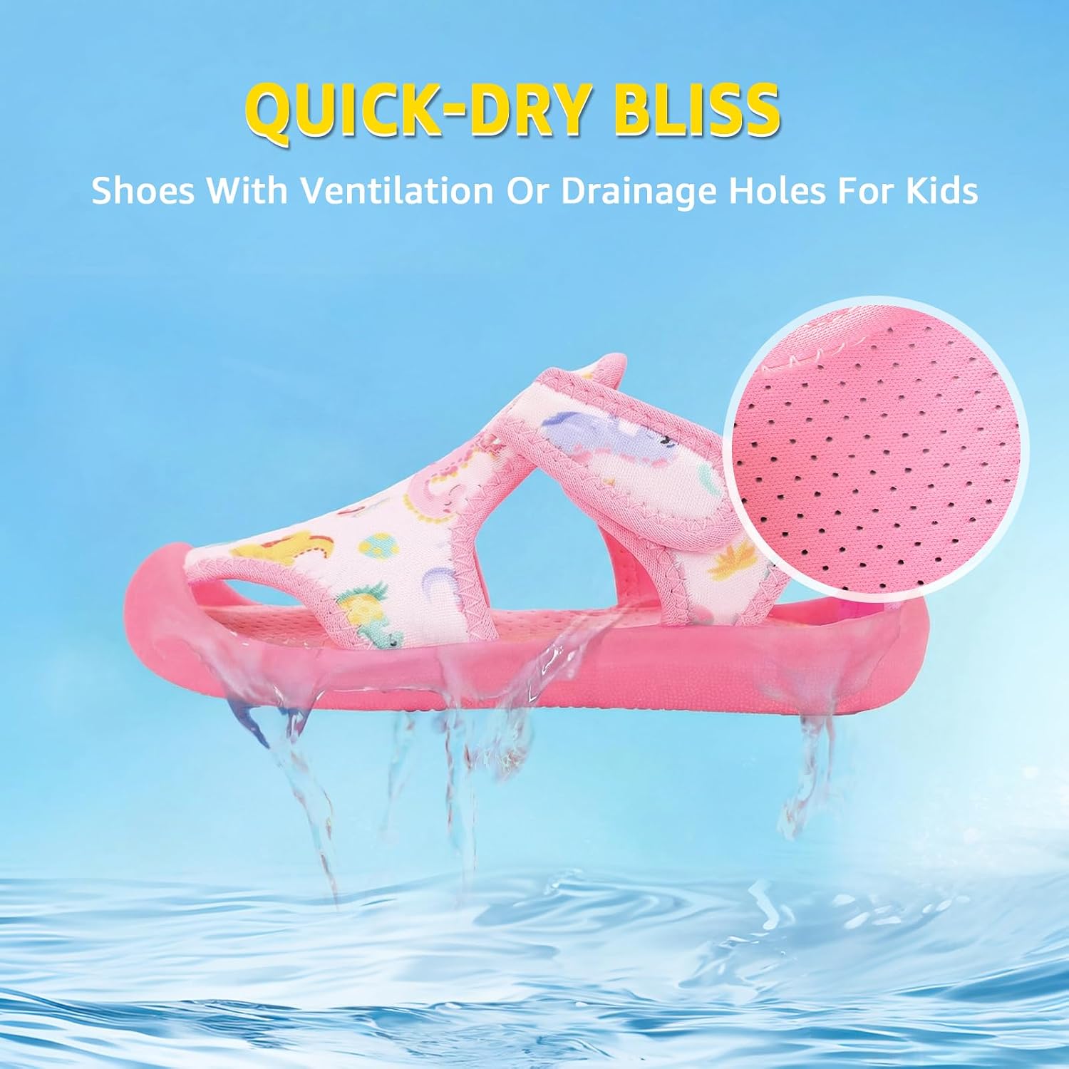Kids Water Shoes Quick Dry Slip On Beach Swim Pool Sandals | Closed Toe, Non Slip, Lightweight, Water Park, Toddler