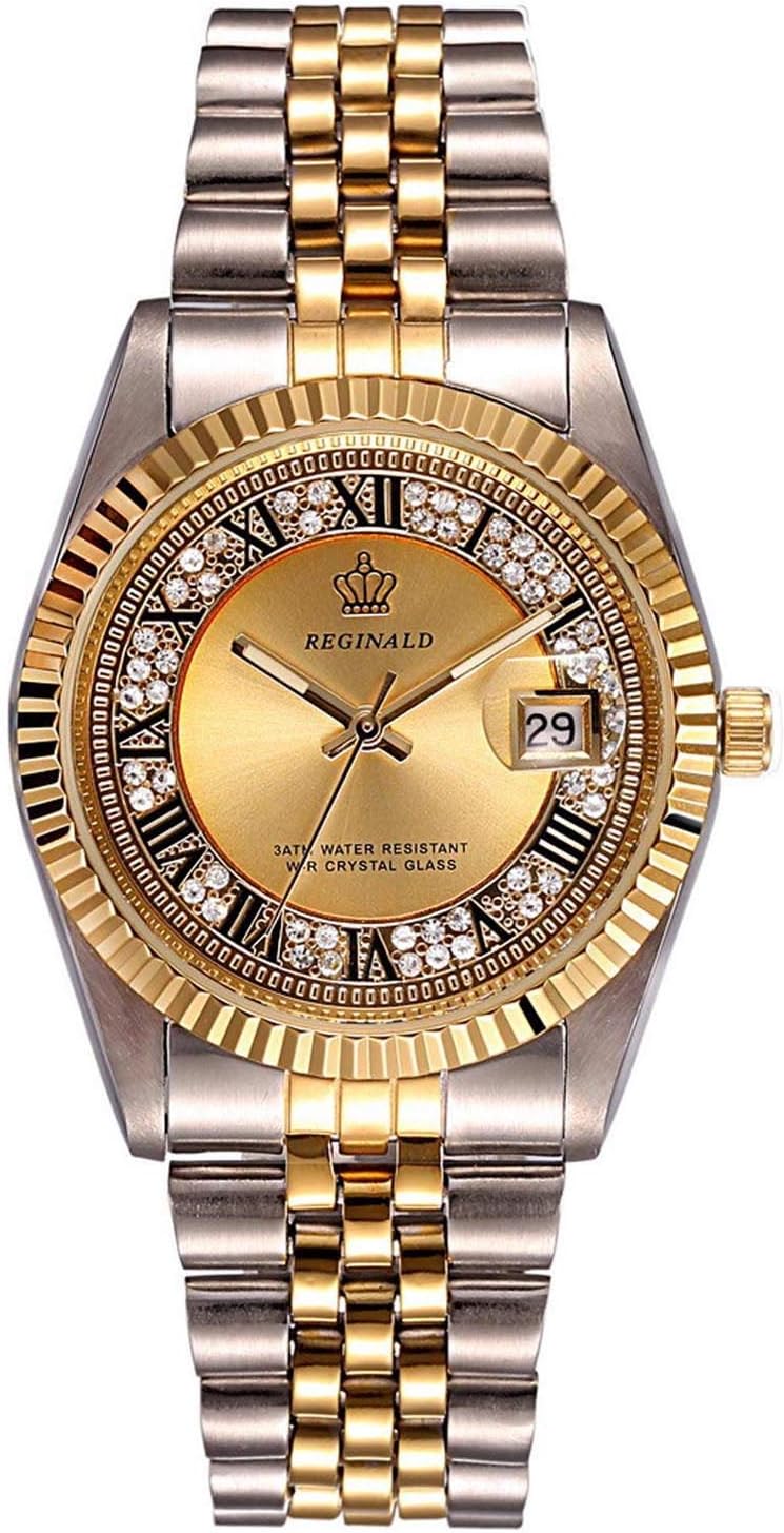 Small Gold Plated Fashion Stainless Steel Waterproof Watch Calendar Mens Woman Lovers' Luxury Gift Watch