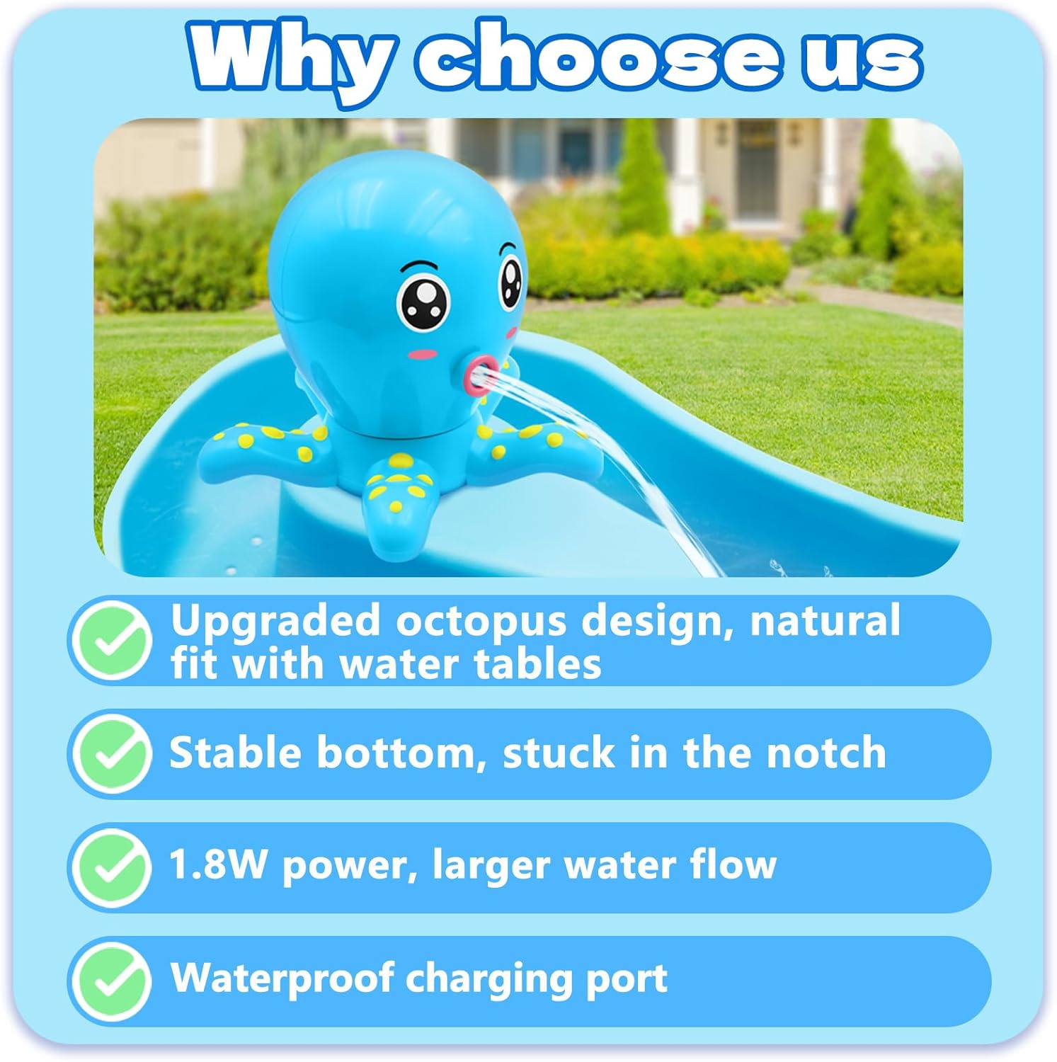 Water Table Pump, Octopus Battery Powered Water Pump for Water Table 3 Hours Non-Stop Fun Summer Outdoor Water Toys
