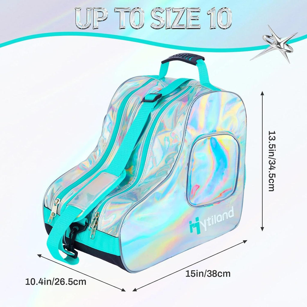 Roller Skate Bag for Inline Skates Ice Skates and Figure Skating Stylish Plain Holographic Fashion Design Spacious