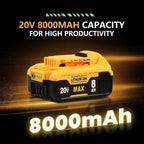 8.0Ah Compatible with DeWalt 20V Max Battery
