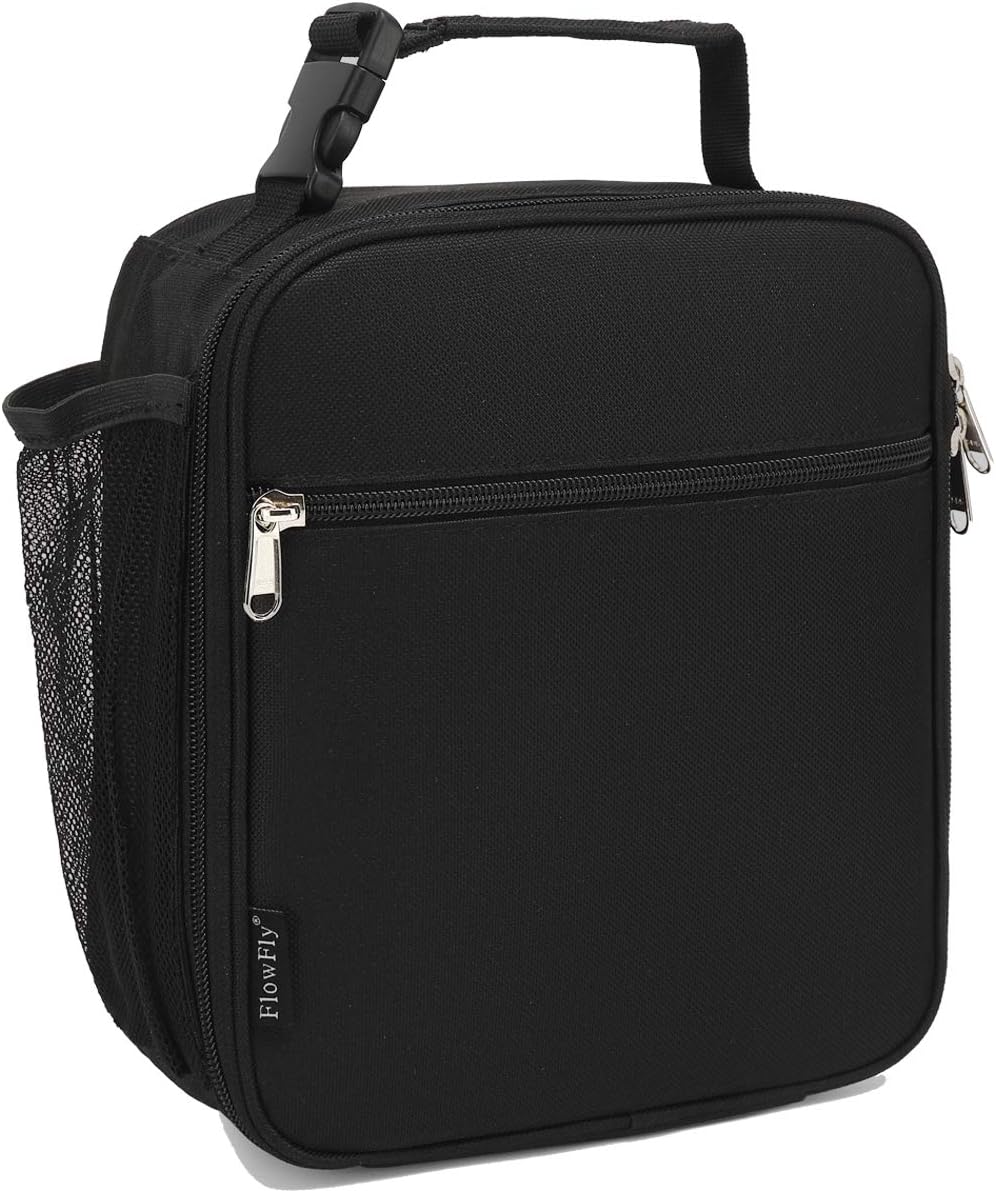 Kids Lunch Box Insulated Letter Print Soft Bag Mini Cooler Back to School Thermal Meal Tote Kit for Girls, Boys, Black