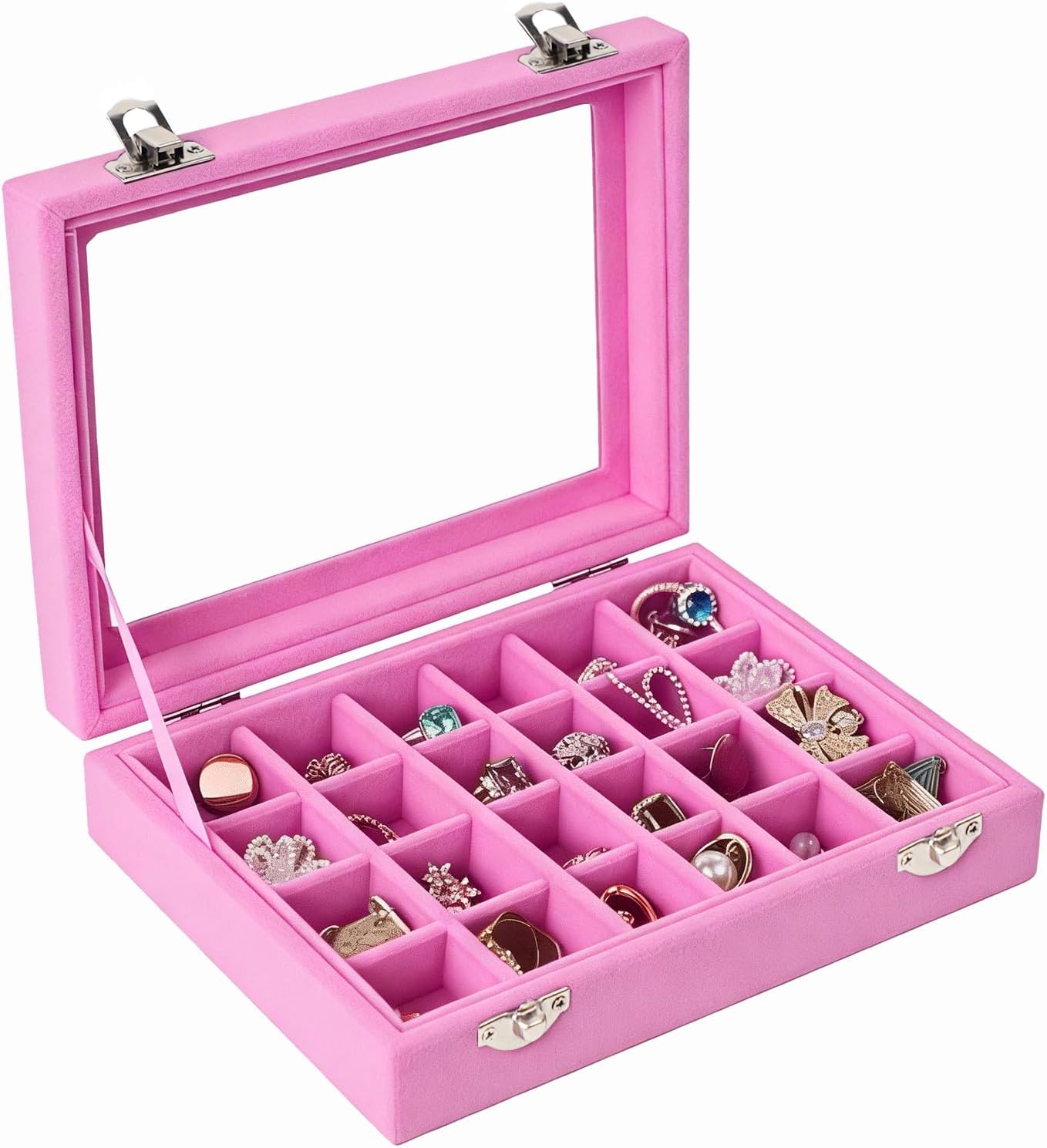 Velvet Jewelry Box 24 Grid Jewelry Earrings Display Organiser Box Ring Tray Holder Earrings Storage Case for Girls