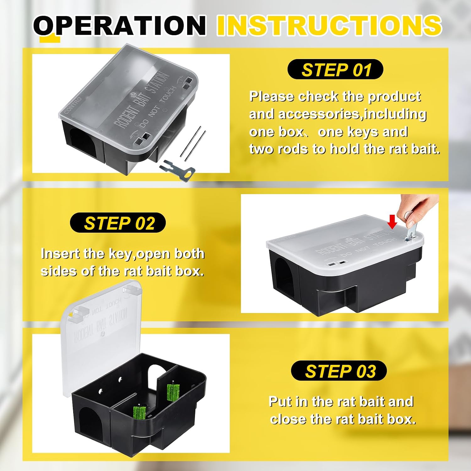 2 Pcs Mouse Bait Stations with Keys, Rodent Trap Box,Clear | Large Size 8.9 x 7.3 x 3.6 in, Openable Clear Lid