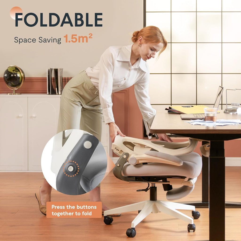 Foldex Ergonomic Office Chair, Folding Chair for Small Spaces with Lumbar Support, Flip-up Armrests, 3D Headrest