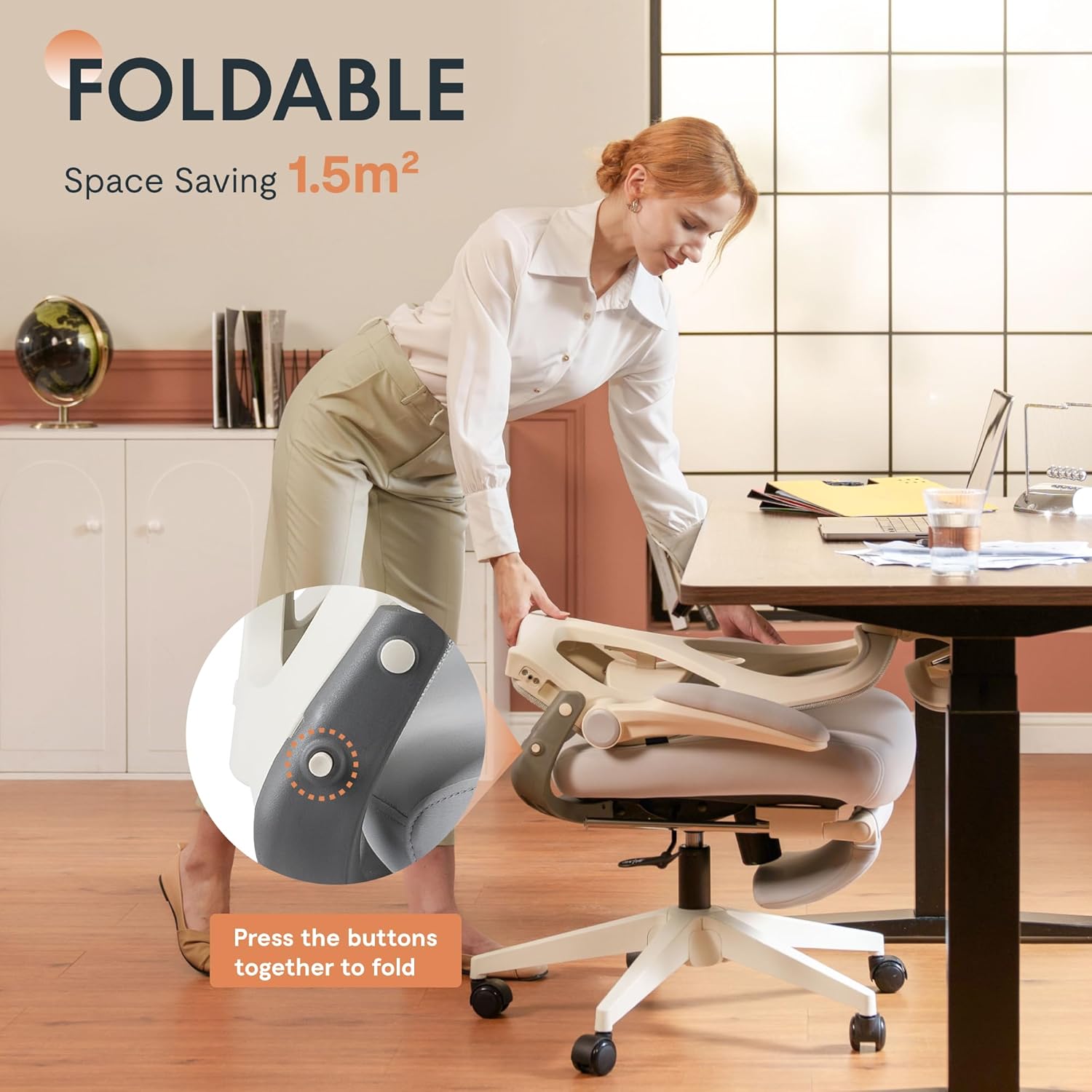 Foldex Ergonomic Office Chair, Folding Chair for Small Spaces with Lumbar Support, Flip-up Armrests, 3D Headrest