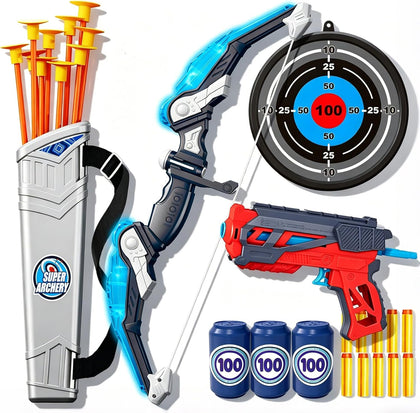 Kids Bow and Arrow Set,Archery Toy Set with Light-up LED,10 Suction Cup Arrows,Foam Dart Shooting Toy,Target and