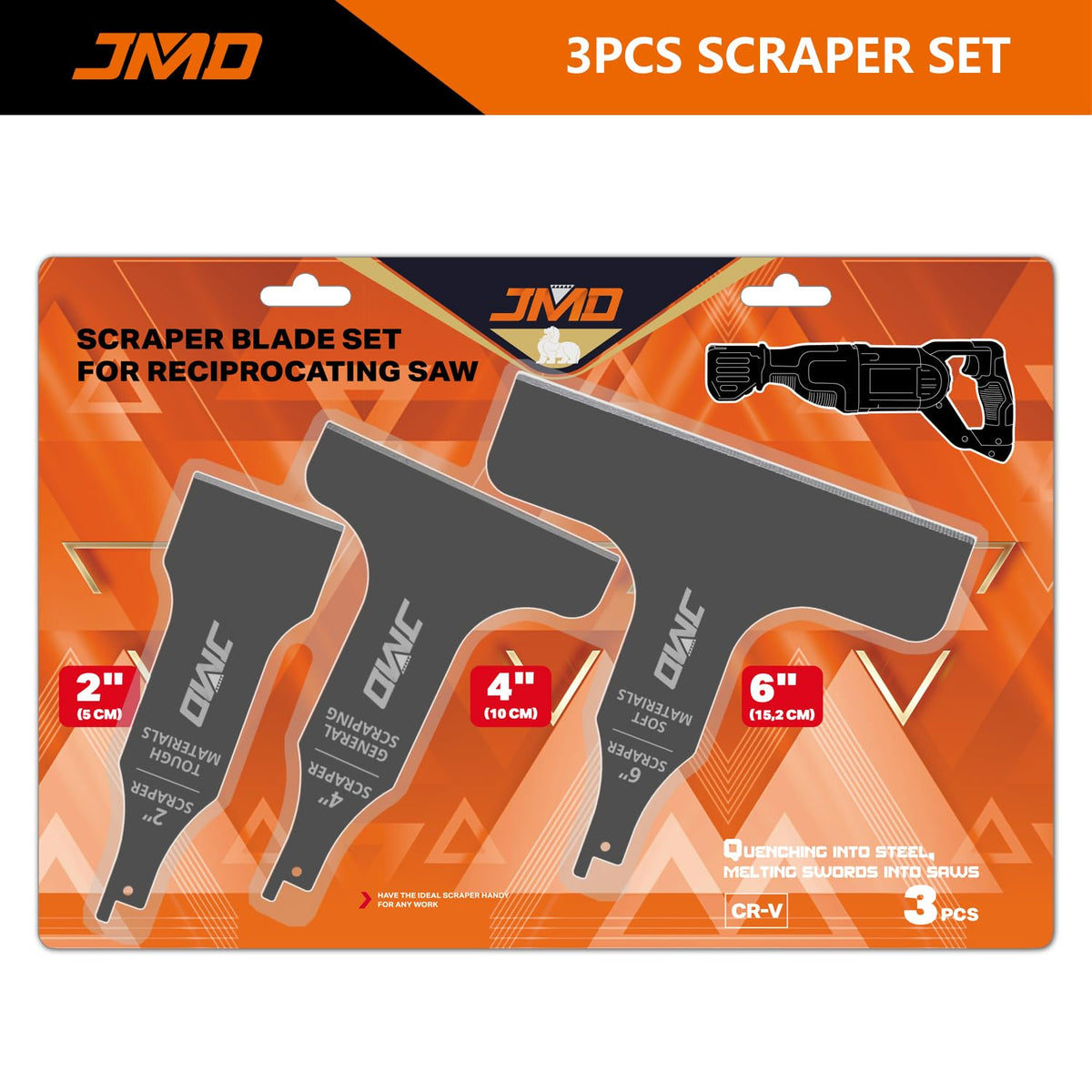 JMD 3-Piece Reciprocating Saw Scraper Blades Set, Scraping Tool Attachment