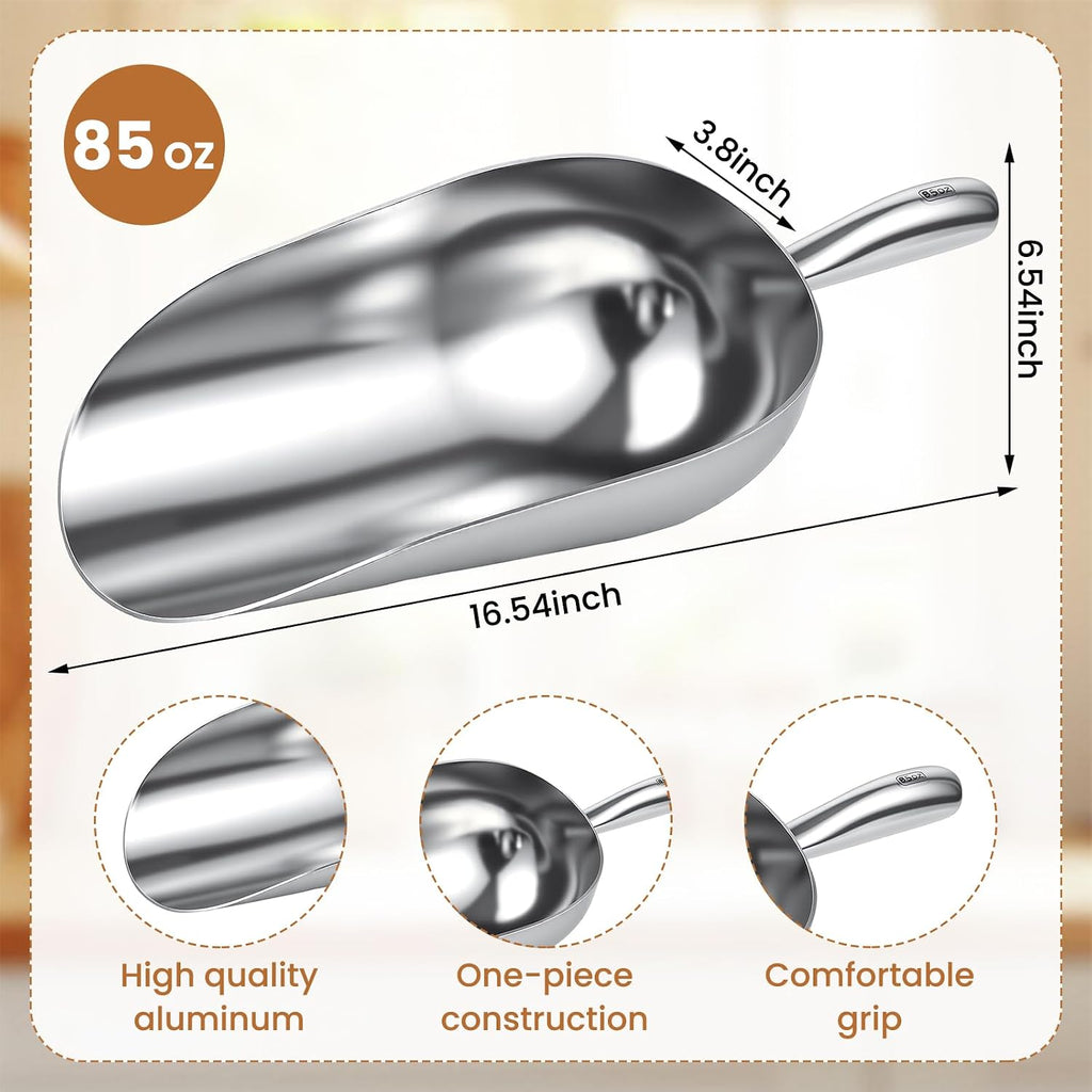 2 Set 85 oz Large Aluminum Ice Scoop with Holder, Metal Scooper