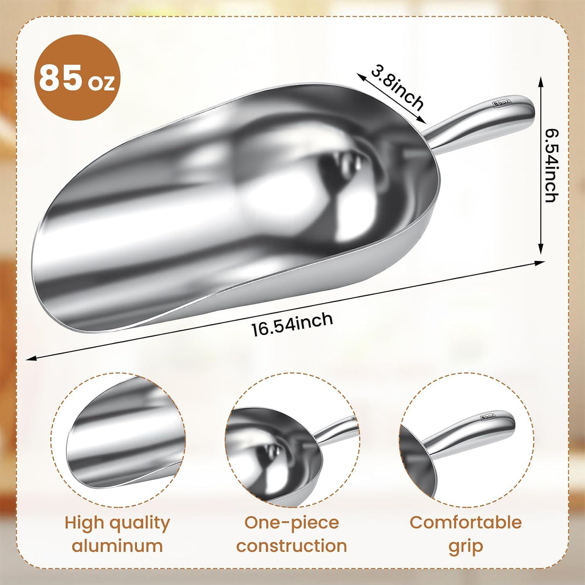 2 Set 85 oz Large Aluminum Ice Scoop with Holder, Metal Scooper