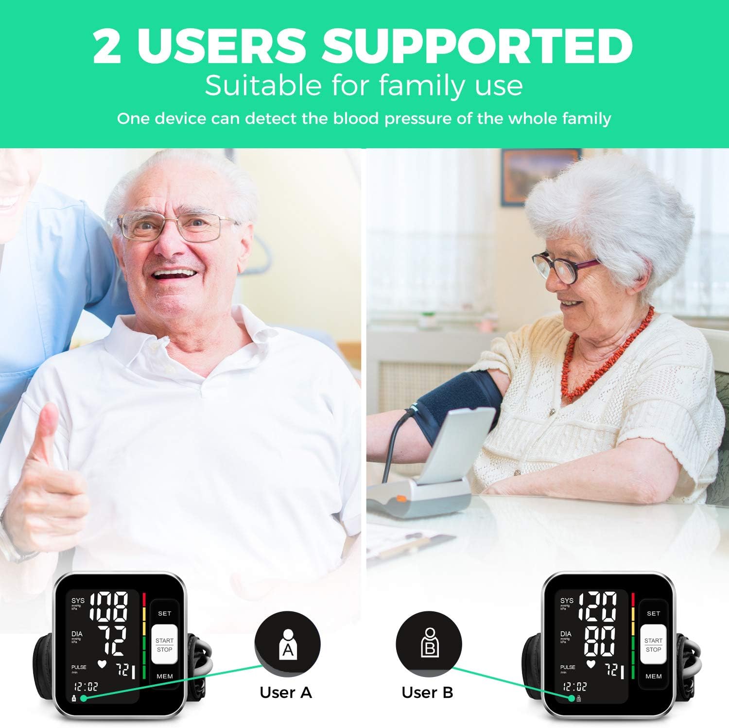 Blood Pressure Monitor Upper Arm Backlit LCD BP Machine with Storage Bag