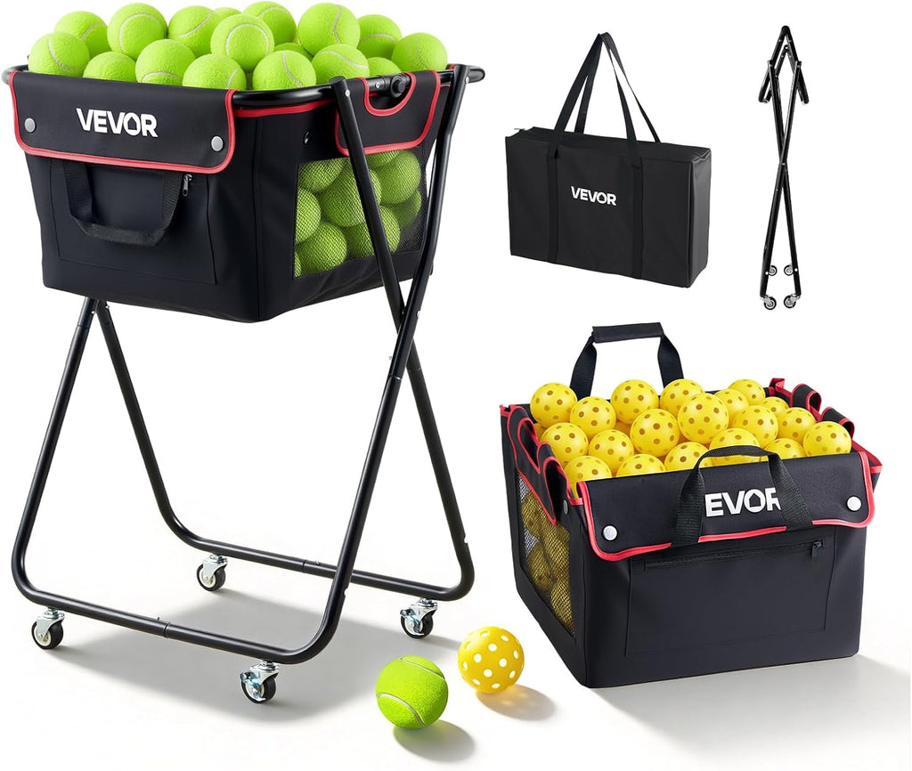 Tennis & Pickleball Hopper Holds 200/175/150/120 Balls, 3-in-1 Tennis Foldable Pickleball Basket Cart for Easy