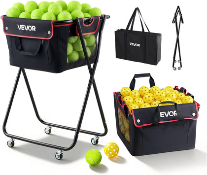 Tennis & Pickleball Hopper Holds 200/175/150/120 Balls, 3-in-1 Tennis Foldable Pickleball Basket Cart for Easy