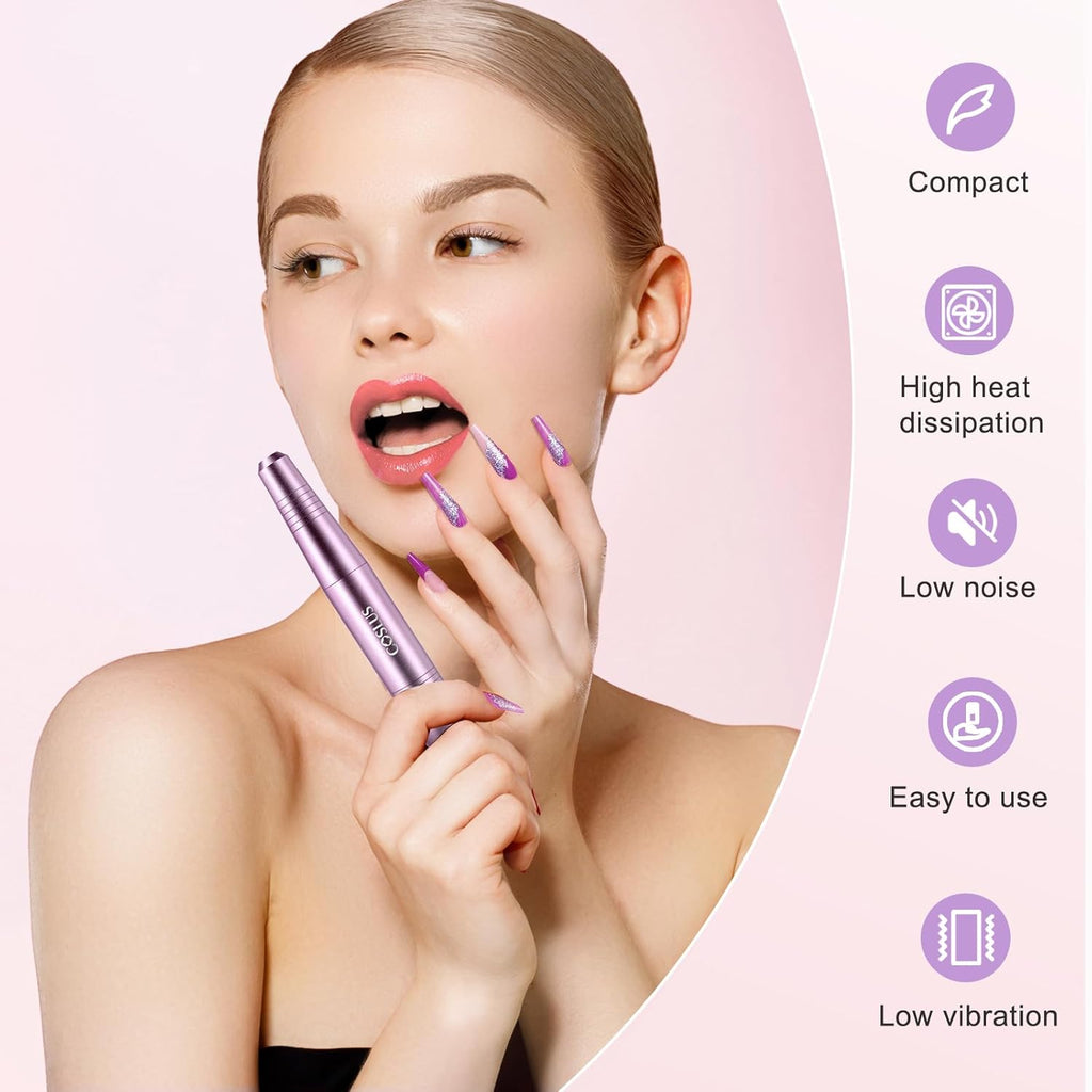 C40 Electric Nail Drill File Professional: for Acrylic Gel Dip Powder Nails Portable Nail Machine Kit Manicure