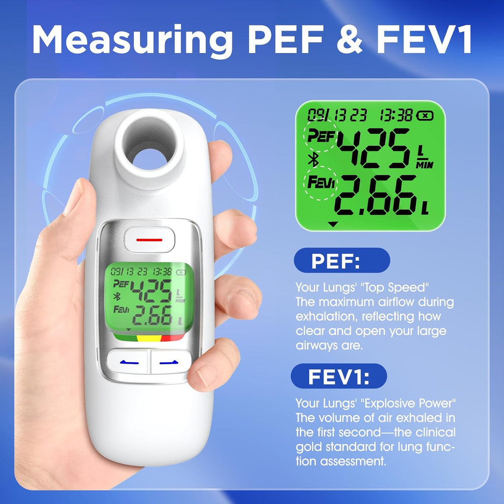 Bluetooth Peak Flow Meter, Digital PEF FEV1 Monitor for Asthma