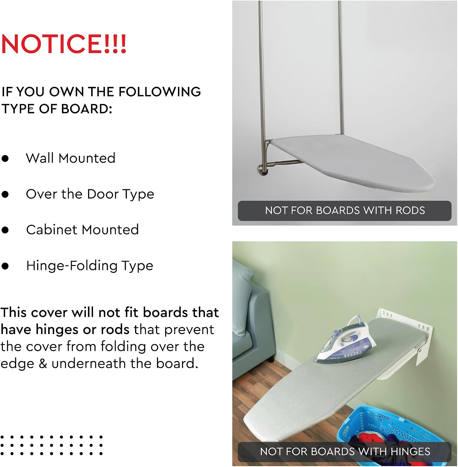 Ironing Board Cover and Pad, 4mm Felt 42"x14" | Multistripe, Heat & Scorch Resistant | Elastic Bungee Cord & Toggle