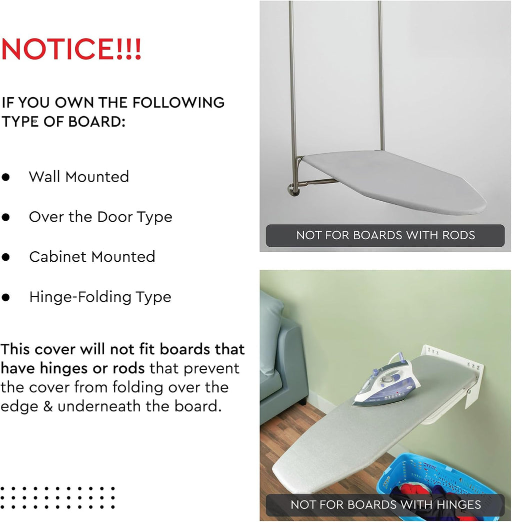 Ironing Board Cover and Pad, 4mm Felt 54"x15" | Autumn Leaf, Heat & Scorch Resistant | Elastic Bungee Cord & Toggle
