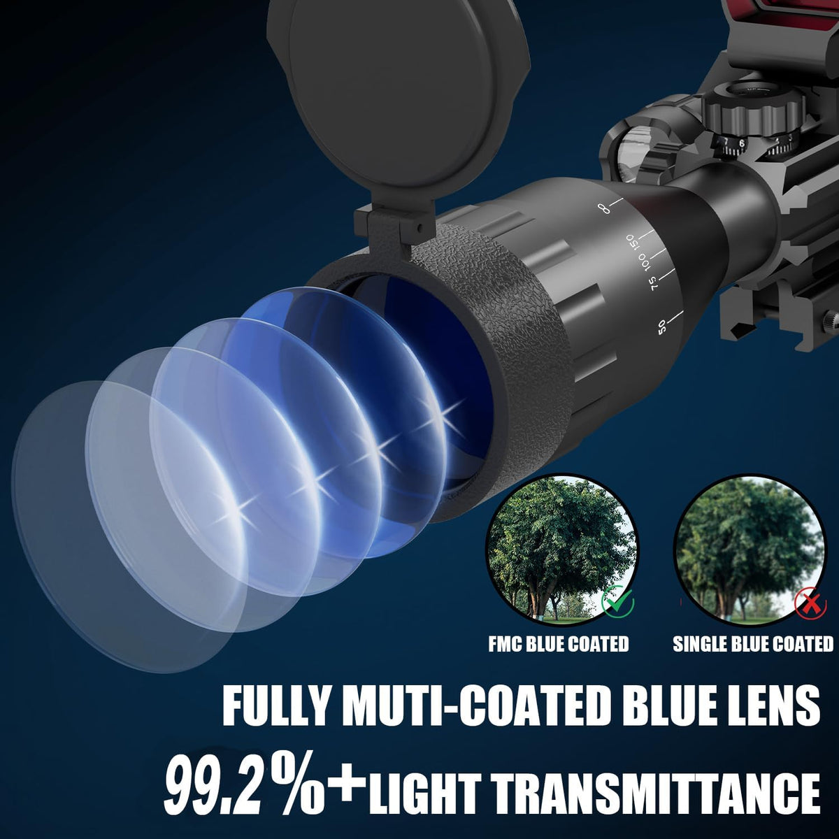 4-16x50 AO Tactical Rifle Scope Hunting Red/Green Dual Illuminated with Red/Green Laser 4 Holographic Reticle Reflex
