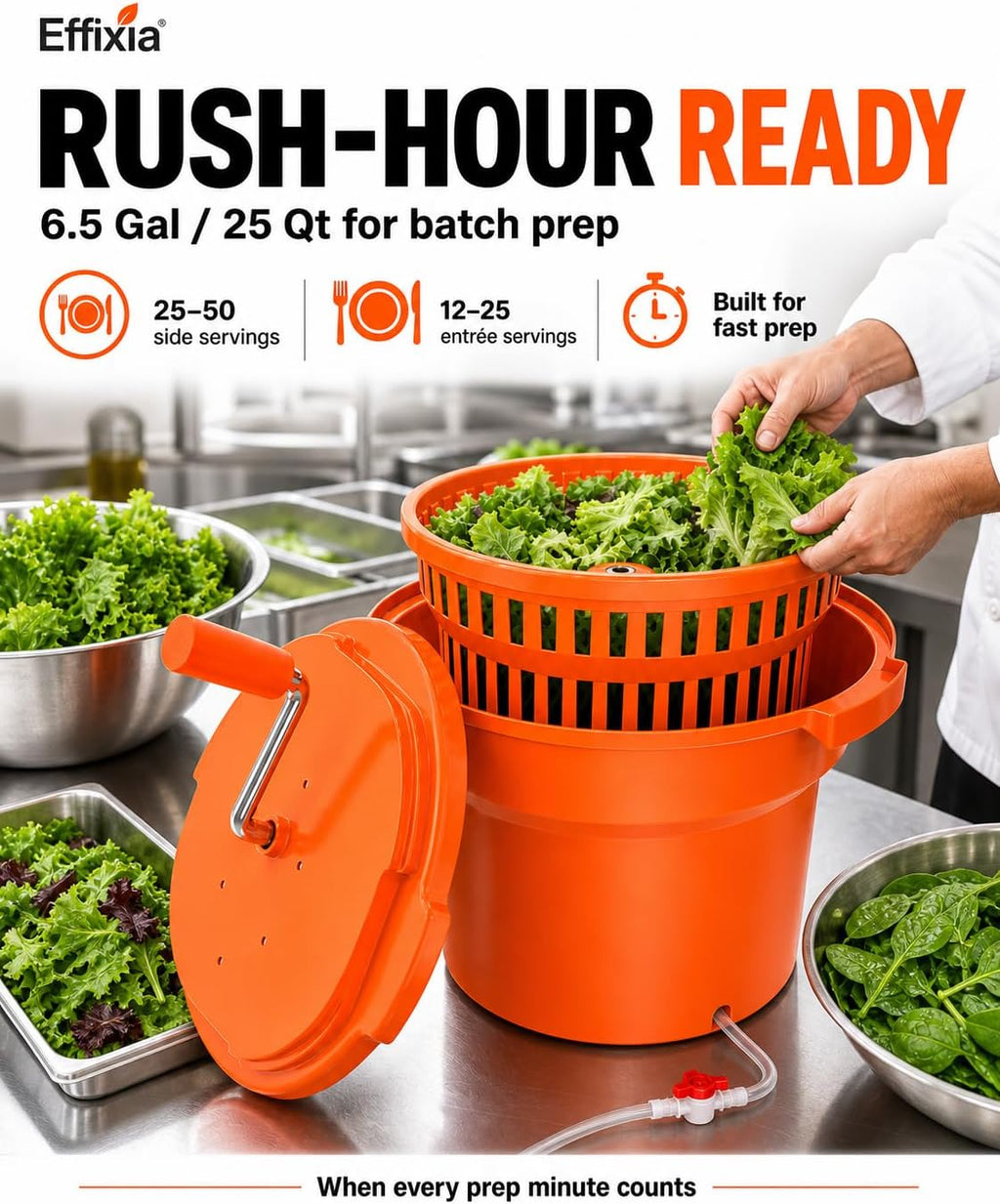 Commercial Salad Spinner - 6.5 Gallon Large Capacity Lettuce Dryer