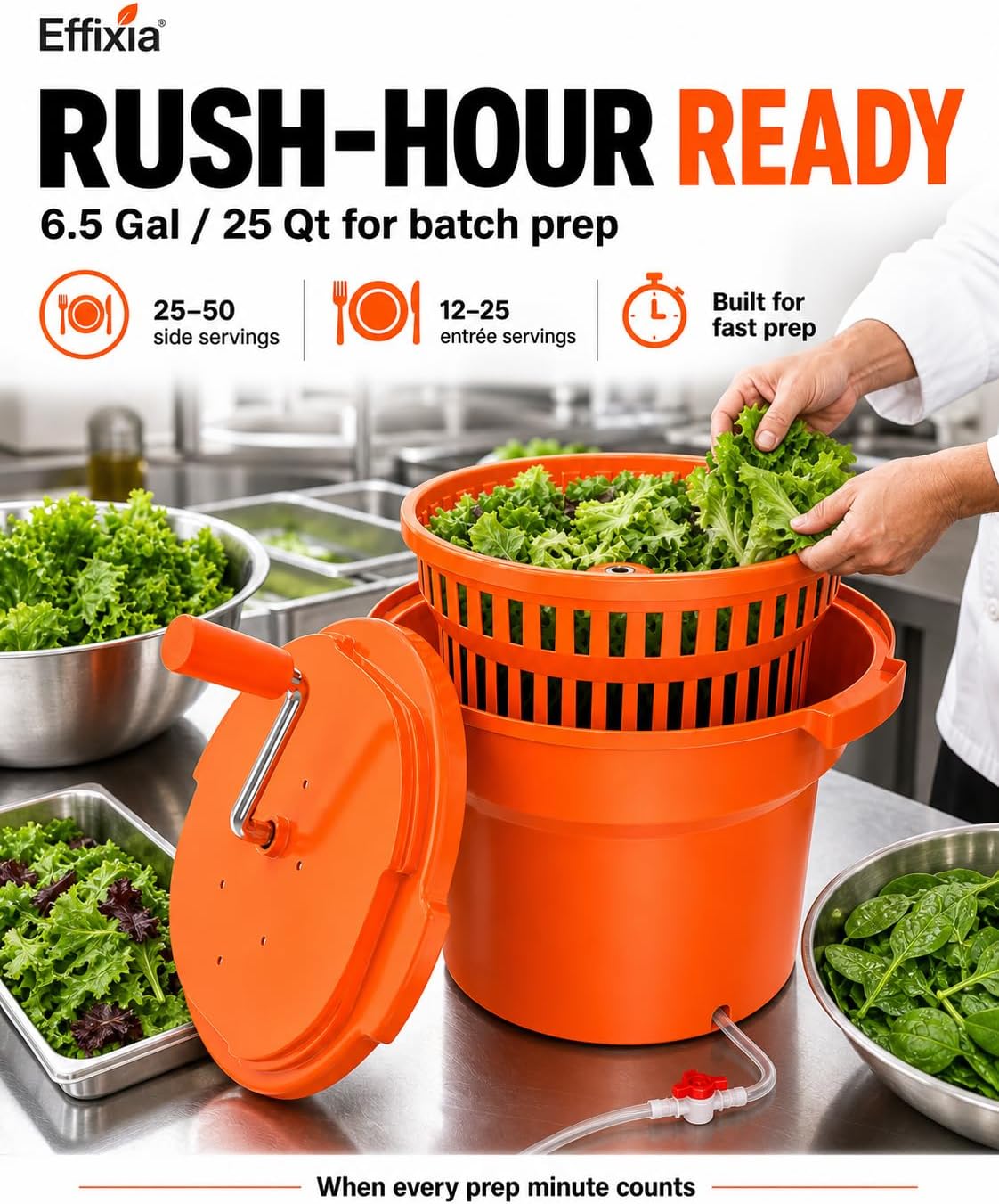 Commercial Salad Spinner - 6.5 Gallon Large Capacity Lettuce Dryer