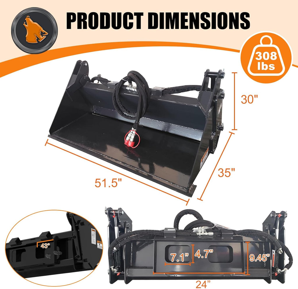 Mini skid steer loader 4-in-1 combination bucket attachment, width 51.5"