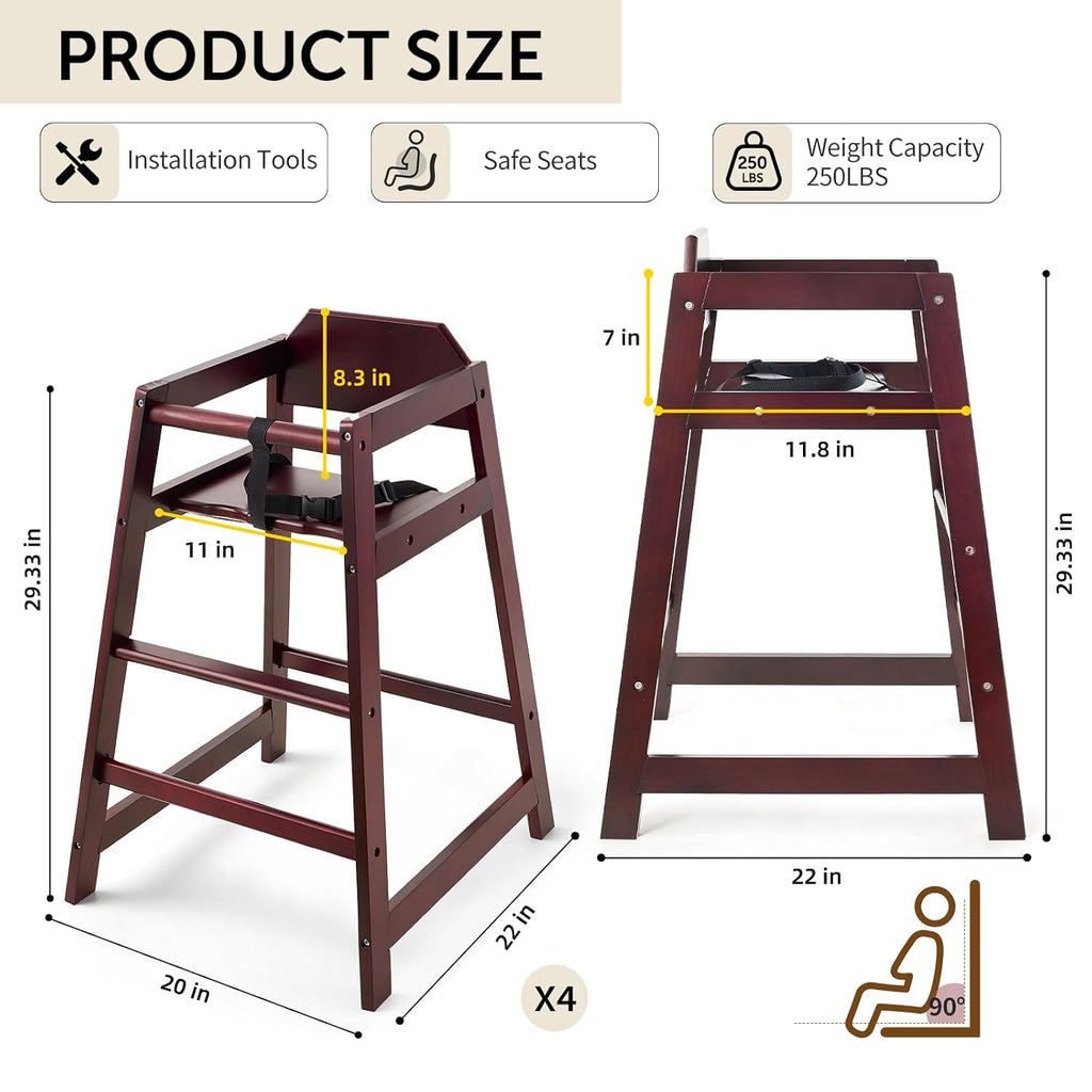 Wooden High Chairs for Babies and Toddlers,Burgundy