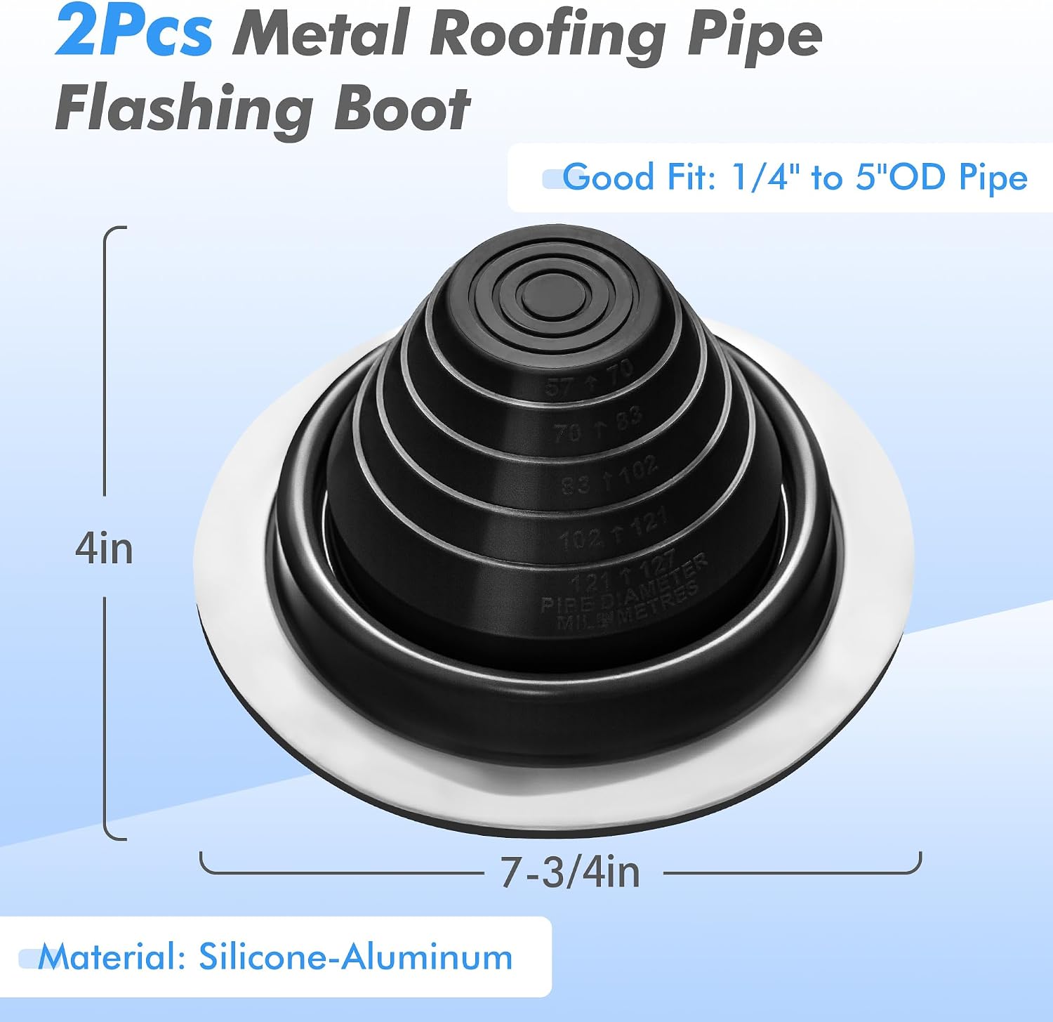 #3 Metal Roof Vents Flashing, Pipe Roofing Boots Kit for OD 1/4"-5", 2 Pcs