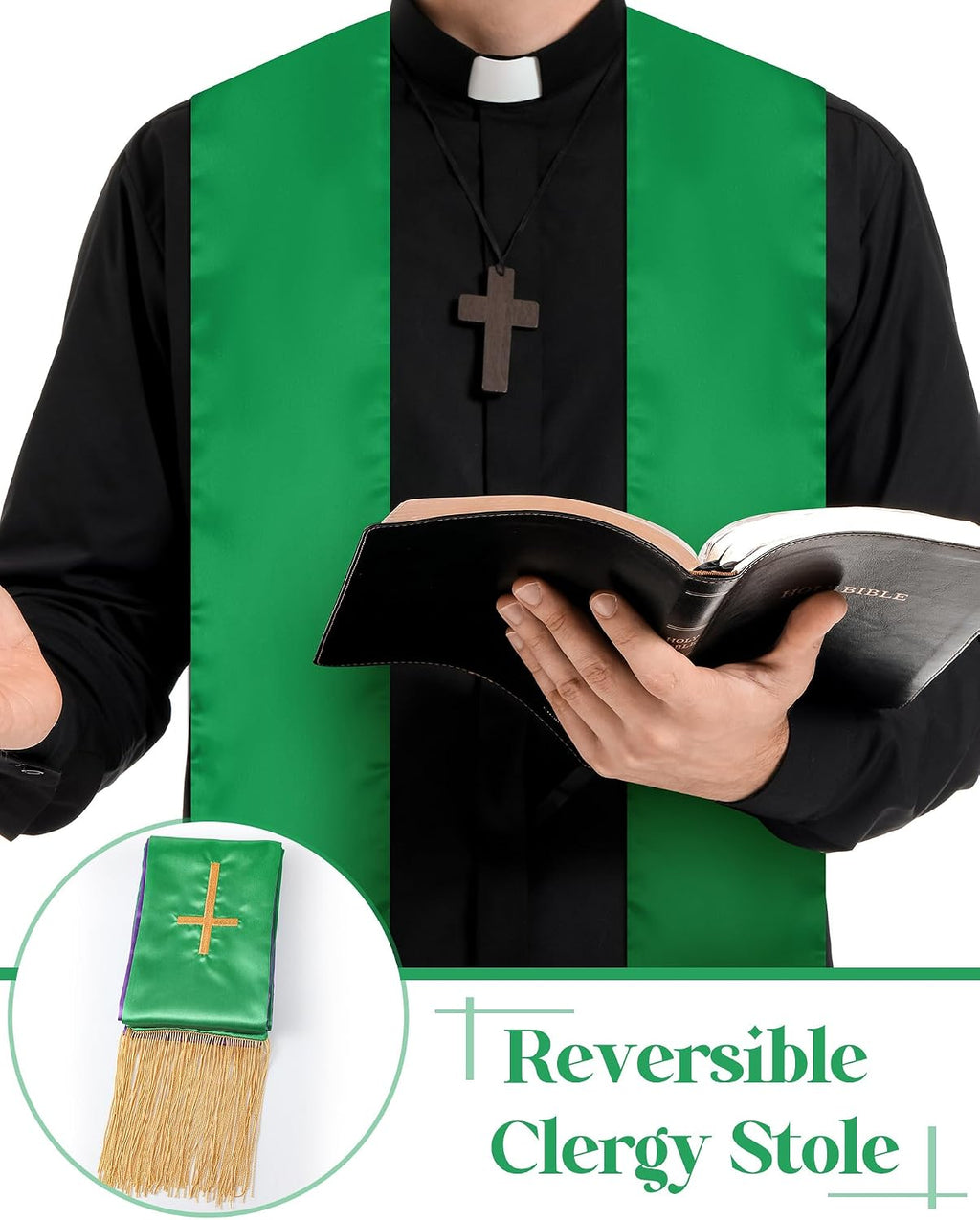 2 Pcs Reversible Clergy Stole with Cross Tassels
