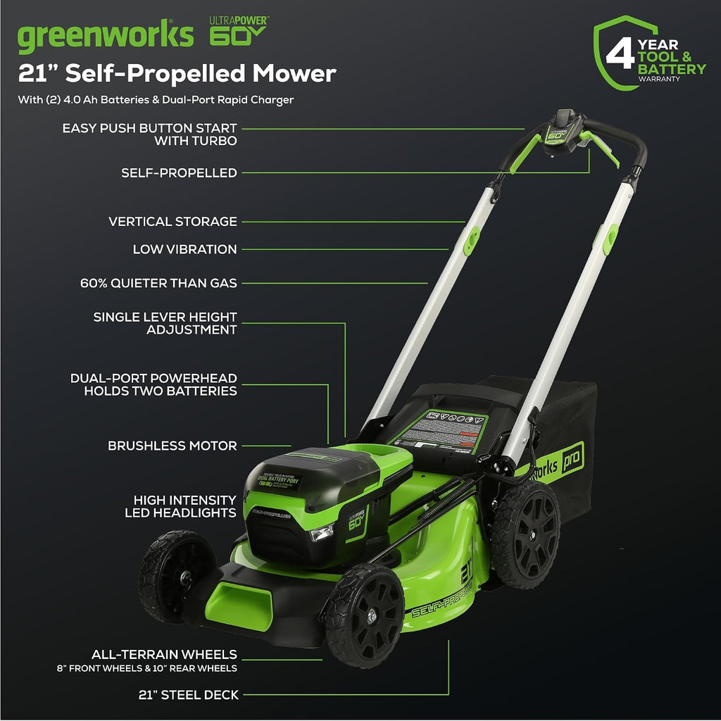 60V 21 in Self-Propelled Lawn Mower, (2) 4.0 Ah Battery Kit