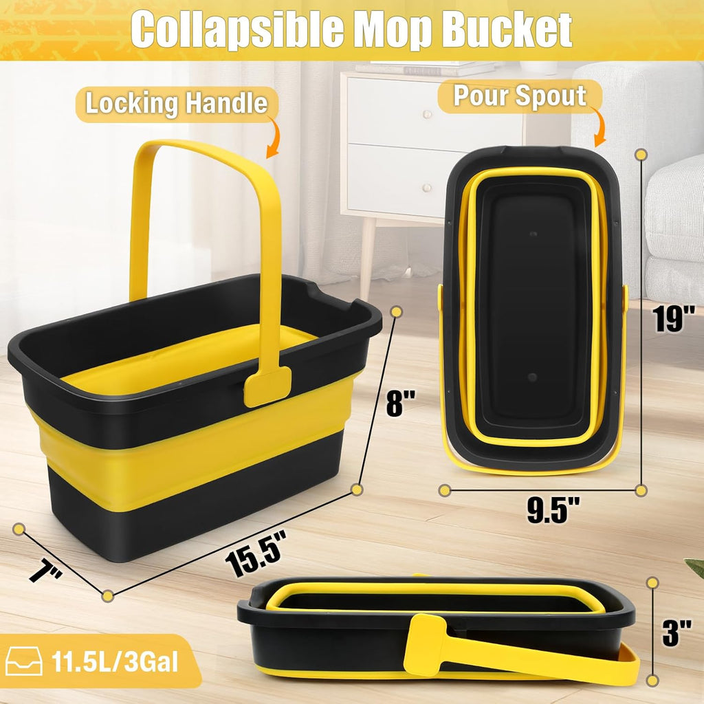 Collapsible Mop Bucket for Cleaning with Handle, Silicone Square Wash Bucket for Windows Cleaning Car