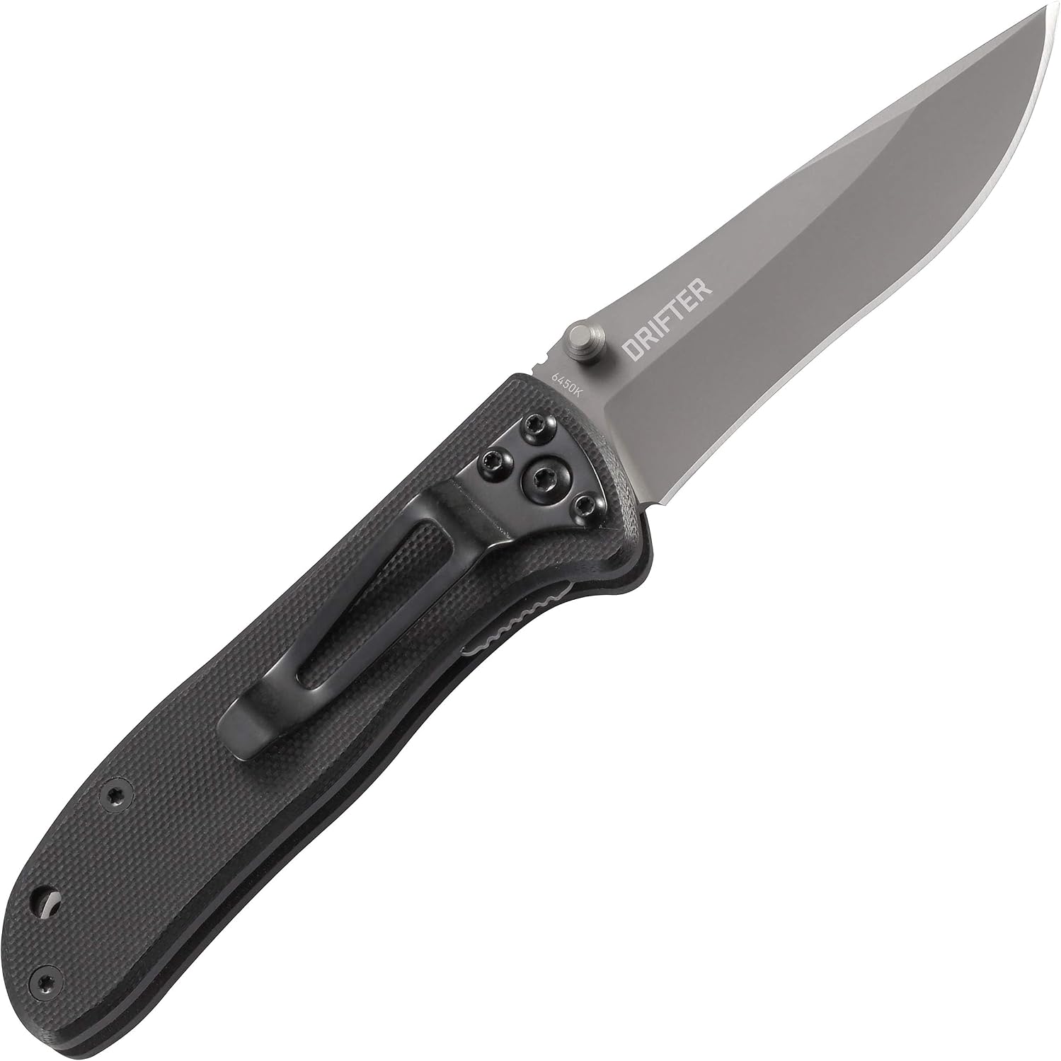Drifter Everyday Carry EDC Pocket Folding Knife with Liner Lock: Stainless Steel Plain Edge Blade, G10 Handle, Pocket