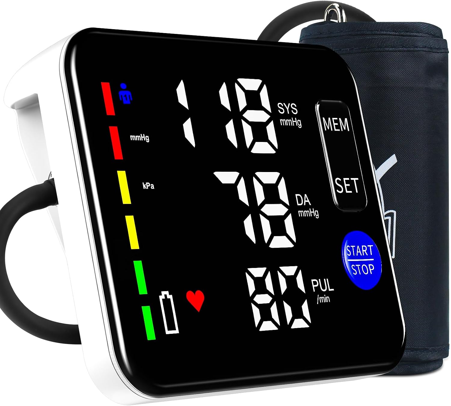 Blood Pressure Monitor Rechargeable Upper Arm, Large Screen, Black | Clinically Accurate, Adjustable 8.7"-16.5" BP