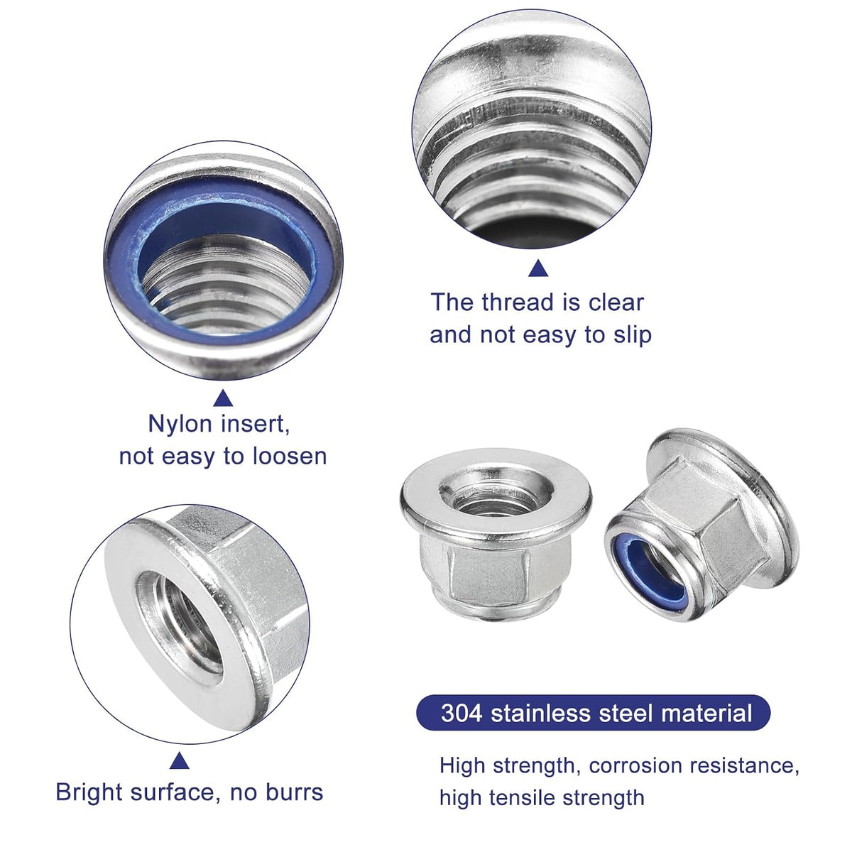 uxcell M10x1.5mm Flange Nylon Insert Lock Nuts, 12Pcs 304 Stainless Steel Metric Hex Lock Nuts Self Locking Nuts for Industrial Construction Fasteners