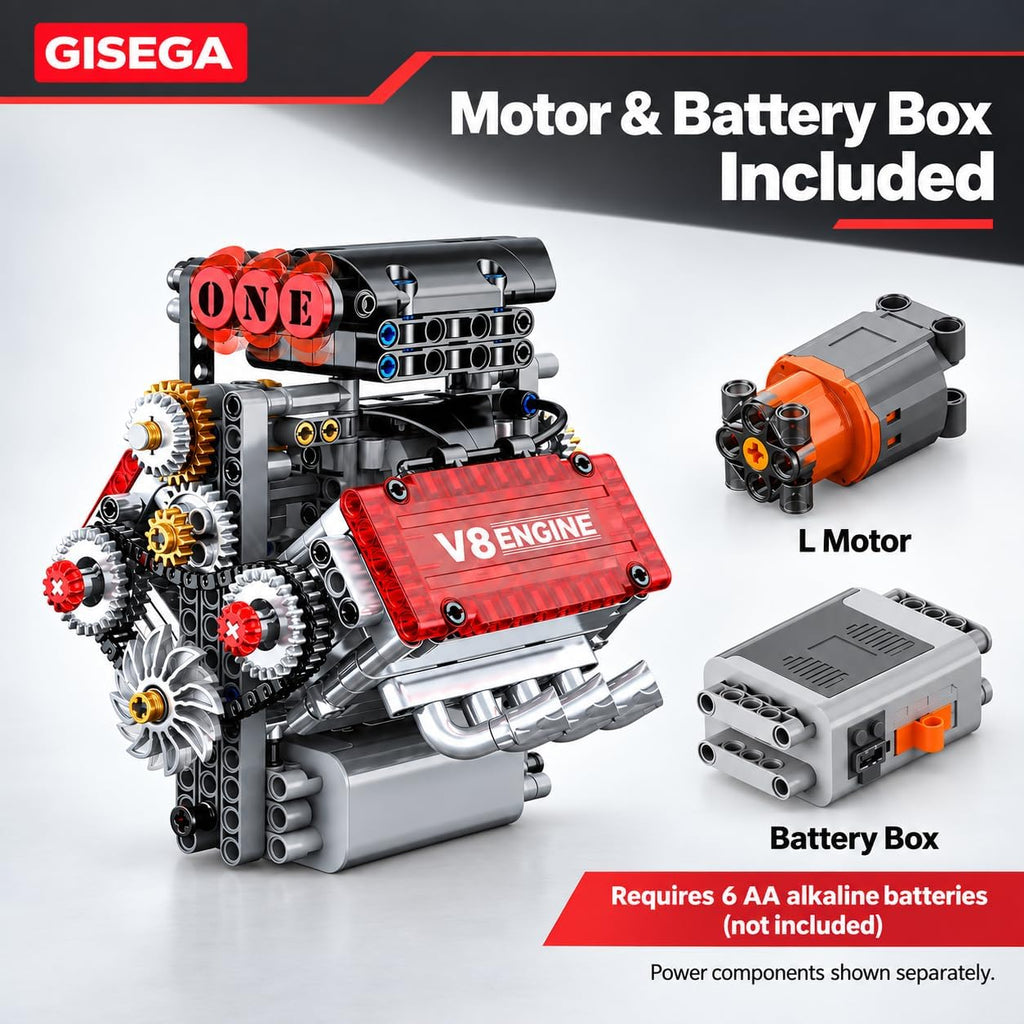 Motorized V8 Engine Model Kit that Runs, 478-Piece 8-Cylinder Car Engine Building Kit, Build Your Own STEM Mechanical