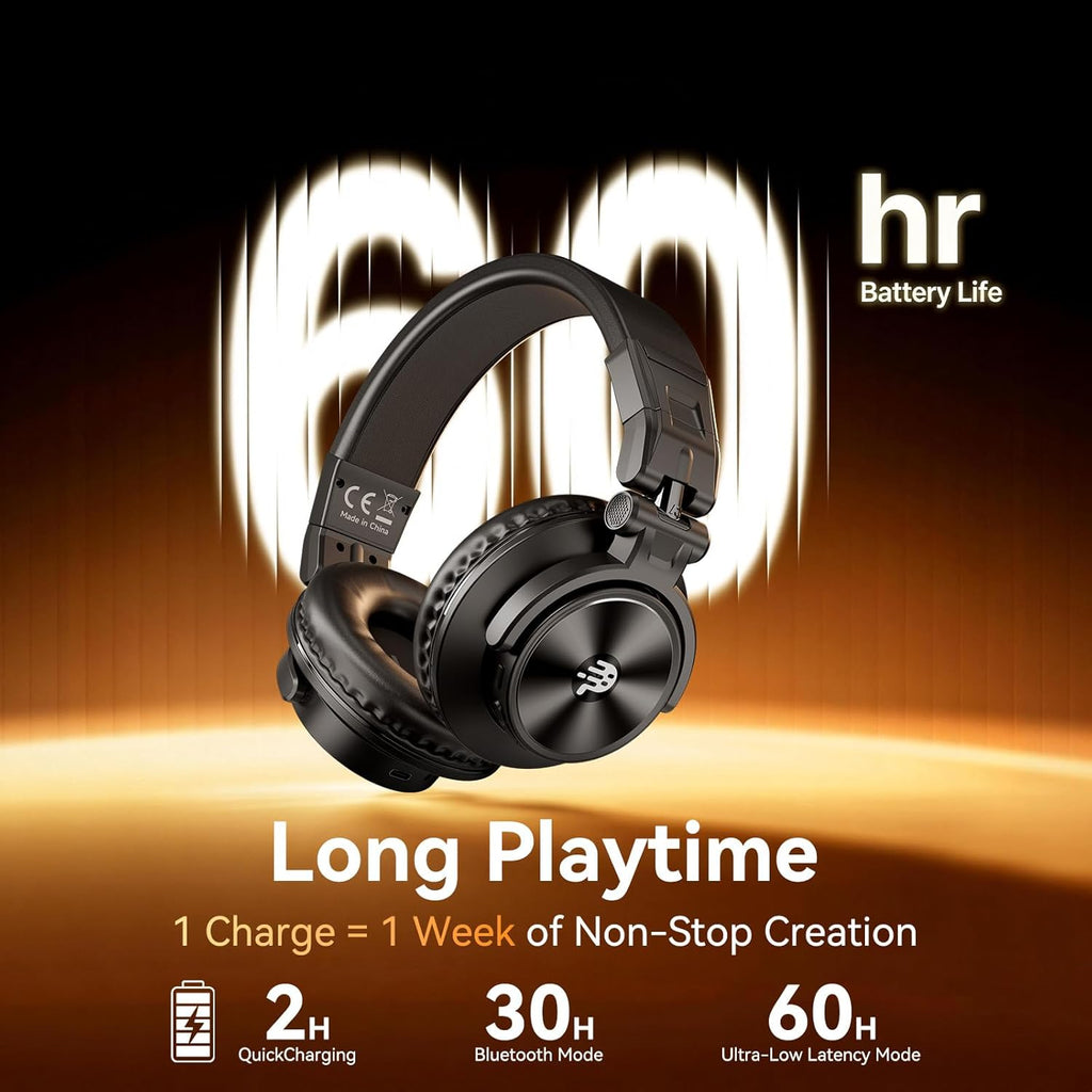 PUPGSIS 2.4GHz Wireless DJ Headphones,20ms Low Latency Studio Headphones with 1/4 to 3.5mm Jack for Keyboard