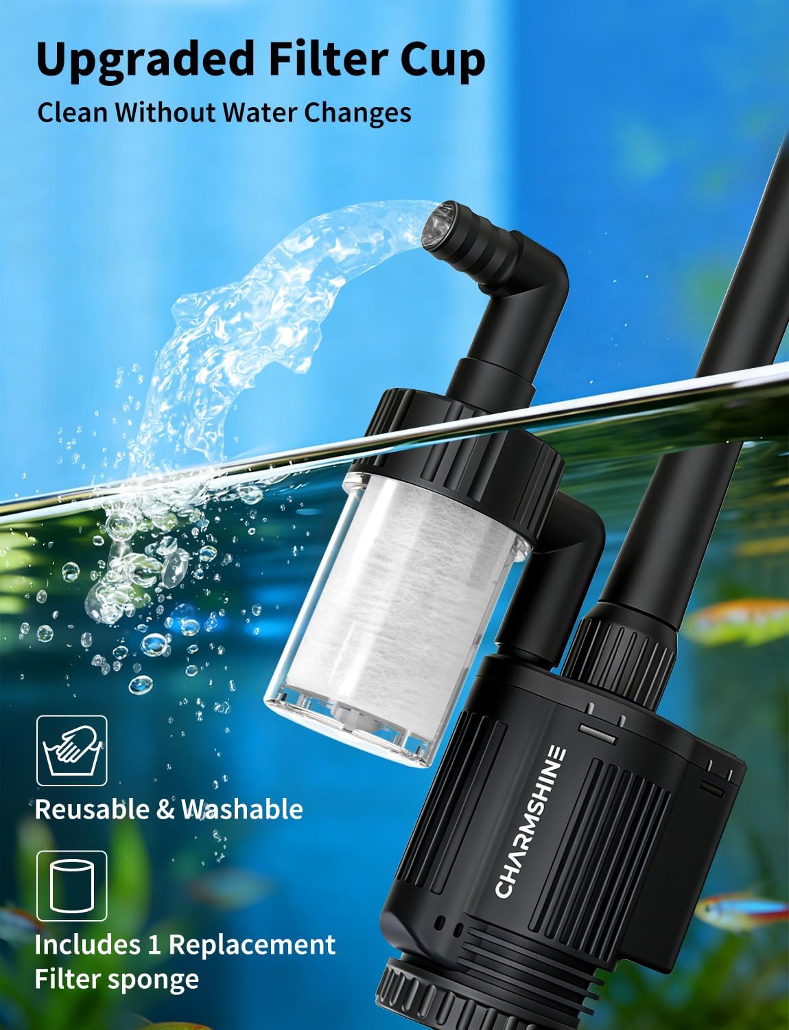 Gravel Vacuum for Aquarium, 6 in 1 Fish Tank Cleaner Tool Kit Electric Vacuum Gravel Cleaner for Aquarium Automatic