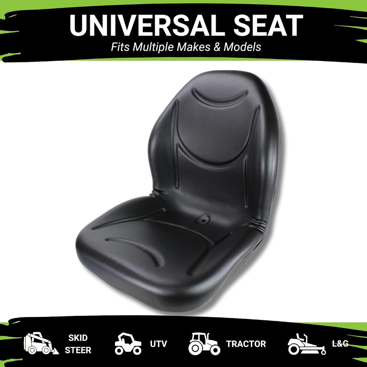 Eparts Universal Tractor Seat Replacement, Compact High Back Lawn Mower Seat, Black Forklift Seat, Central Drain