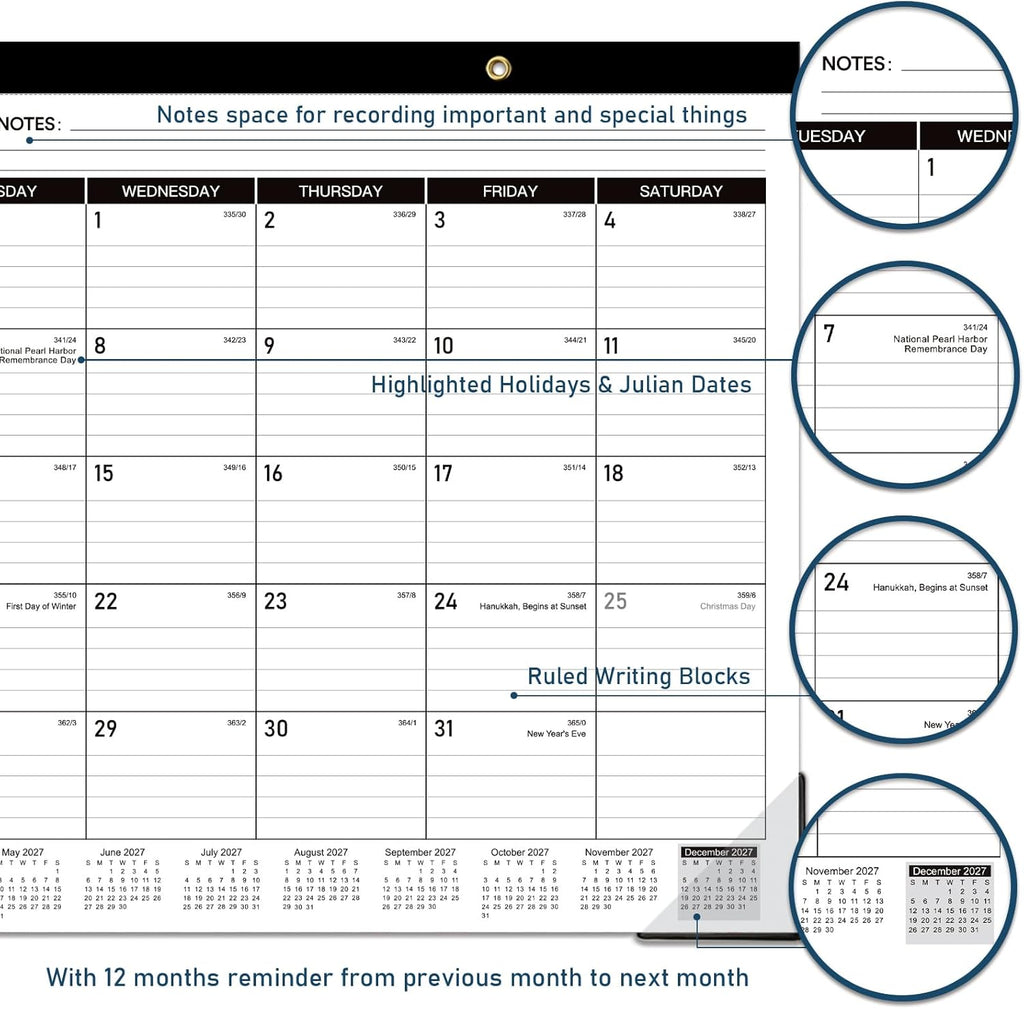 2027 Desk Calendar - JAN. 2027 - DEC 2027, 12 Months Large Desk Calendar 2027, 17" x 12", Desk Pad, Large Ruled