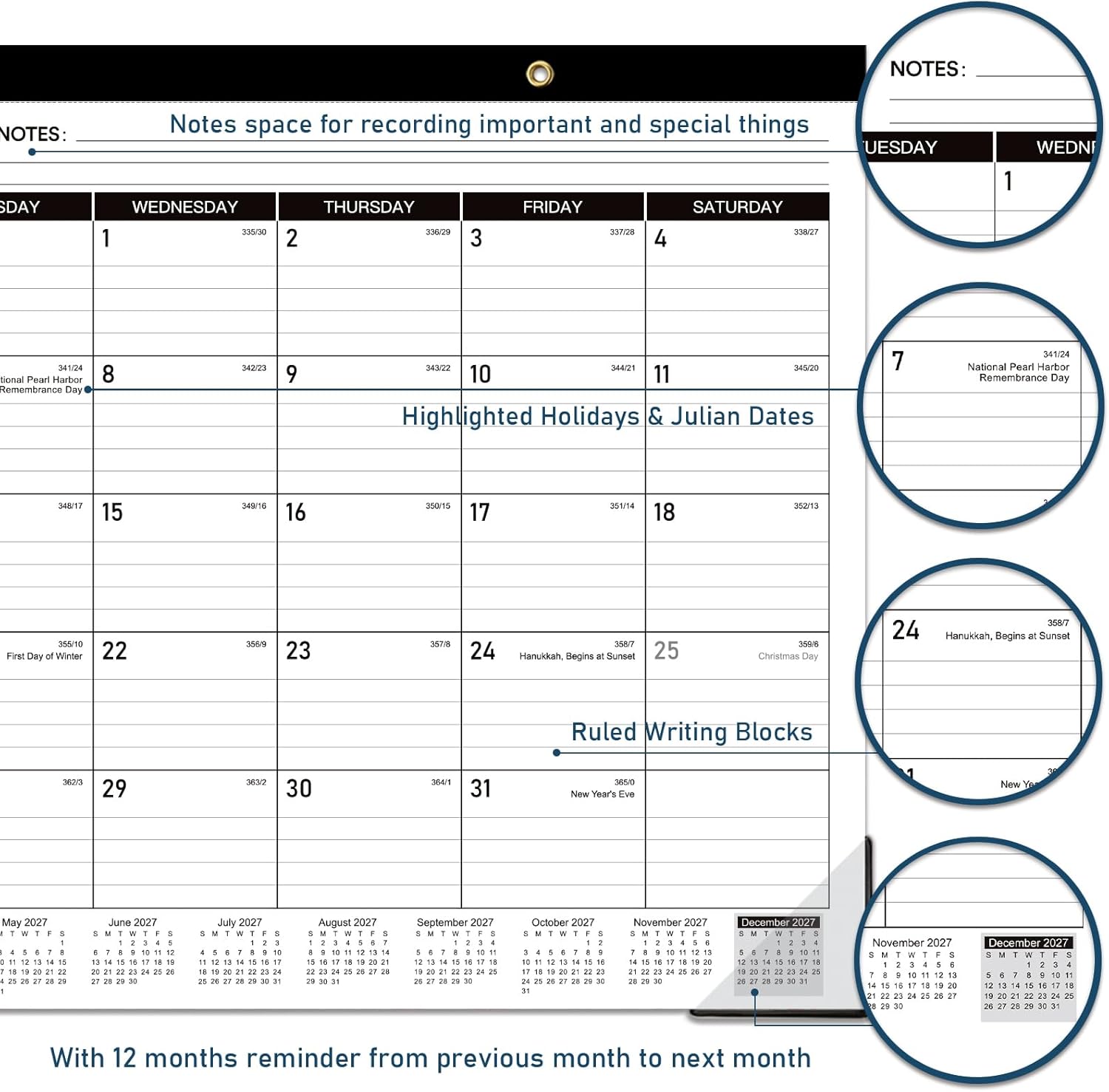 2027 Desk Calendar - JAN. 2027 - DEC 2027, 12 Months Large Desk Calendar 2027, 17" x 12", Desk Pad, Large Ruled