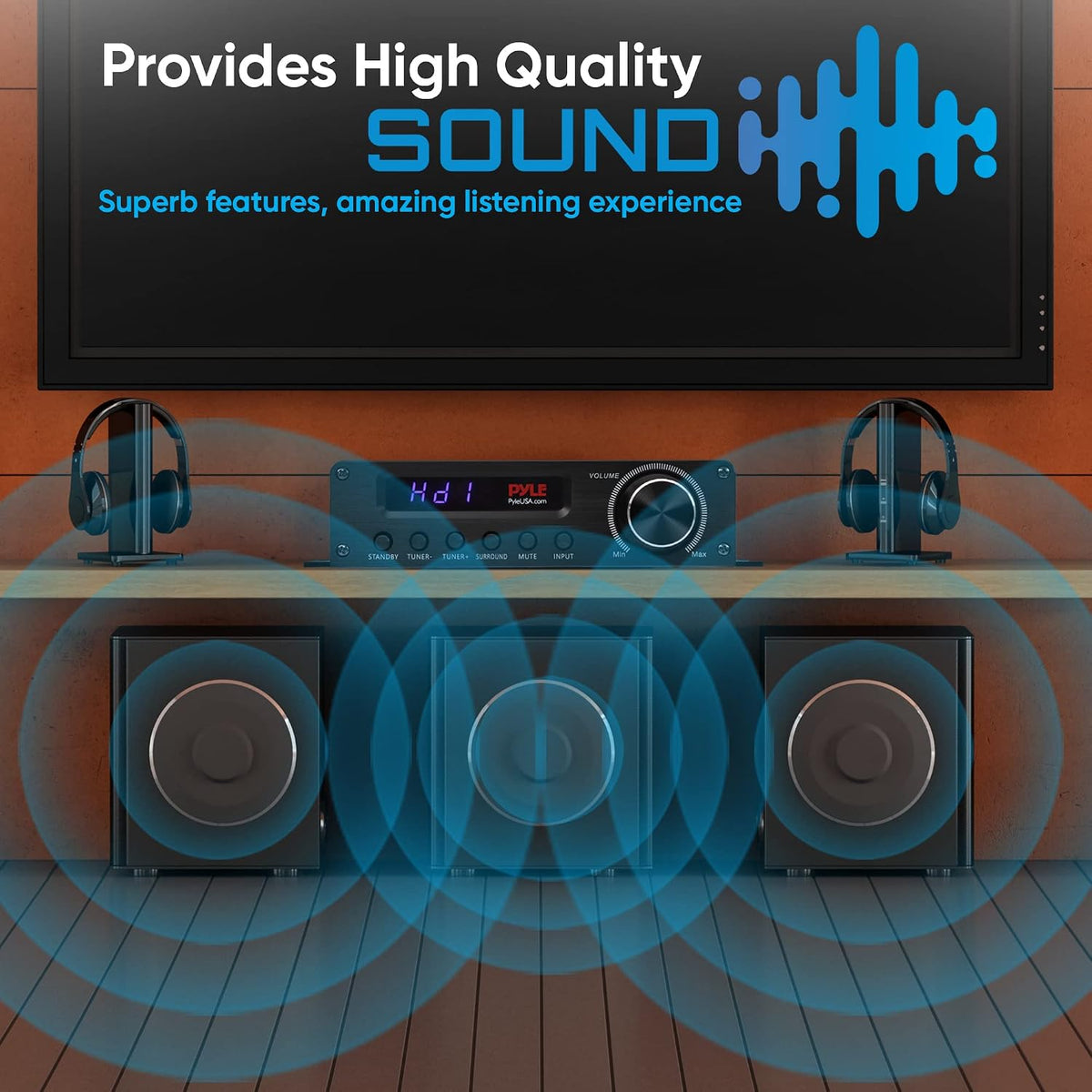 Pyle Wireless Bluetooth Home Audio Amplifier - 100W 5.1 Channel Home Theater Receiver, Surround Sound w/ HI Def In
