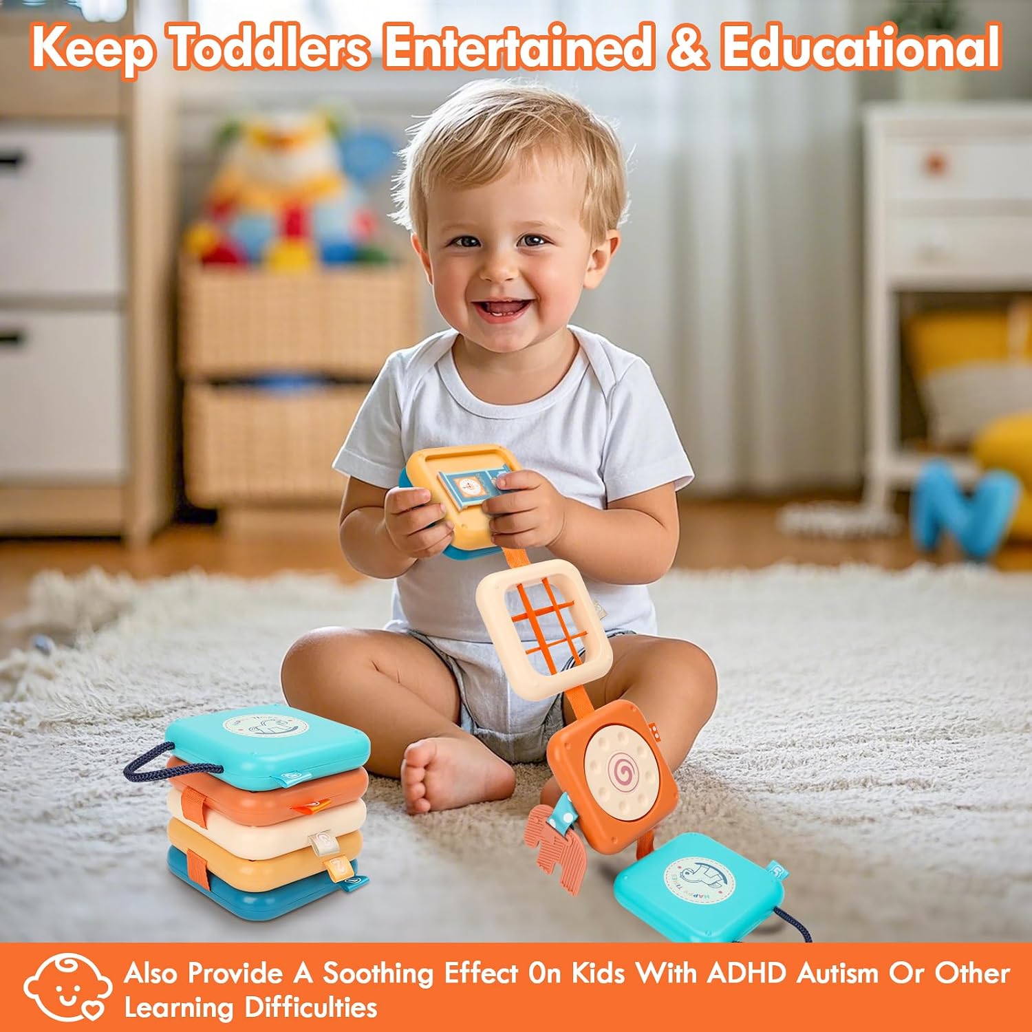 Busy Board Montessori Toy for 1 Year Old Boy Gifts, Travel Toys for Toddler 1-3, Sensory Activity Airplane Essential