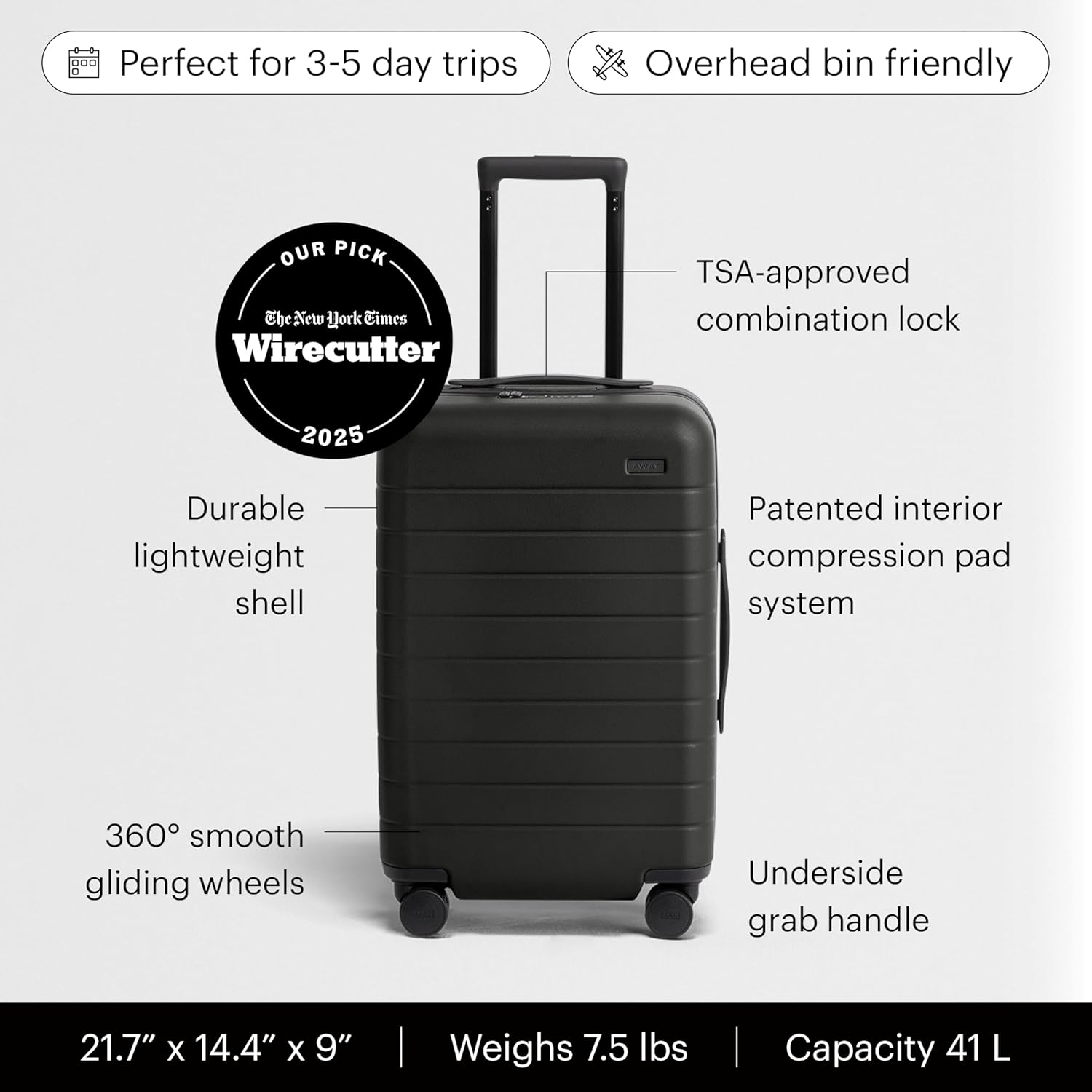 Away Carry-On Luggage - 22-Inch Lightweight Hardside Suitcase with 360° Spinner Wheels, Interior Compression System