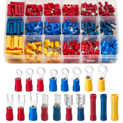 200pcs Insulated Crimp Wire Connector Terminal Assortment | Contains Ring, Butt Splice, Spade Male & Female, Fork