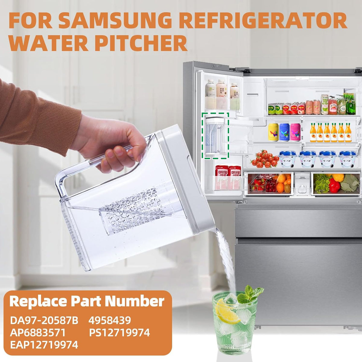 DA97-20587B Refrigerator Water Pitcher for Samsung RF28T5021SR RF28T5021SG