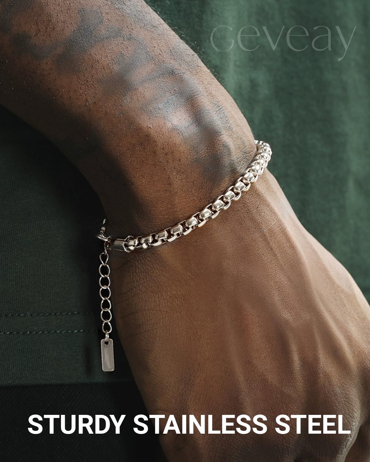 Men's Stainless Steel Silver Bracelets,6Pcs Adjustable Trendy Cuban Link Chain Bracelet Set Men Jewelry