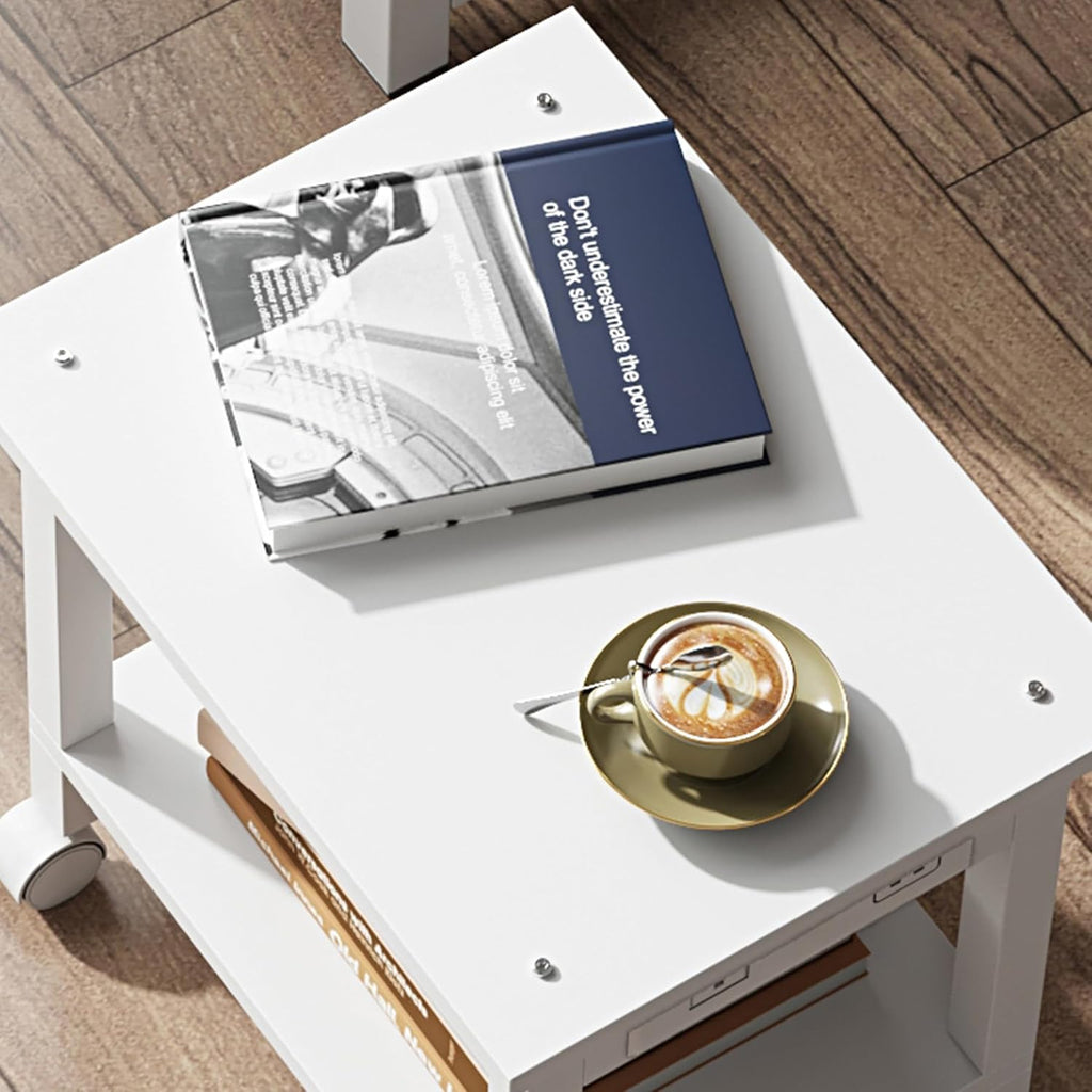 Printer Stand, 2 Tier Rolling Printer Cart with Charging Station | Small Under Desk Printer Table with Wheels for