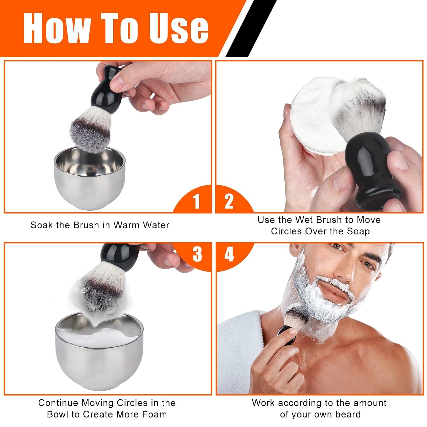Shaving Brush, 3 In 1 Shaving Brush Set Includes Stainless Steel Shaving Stand and Bowl, Synthetic Badger Hair Shave