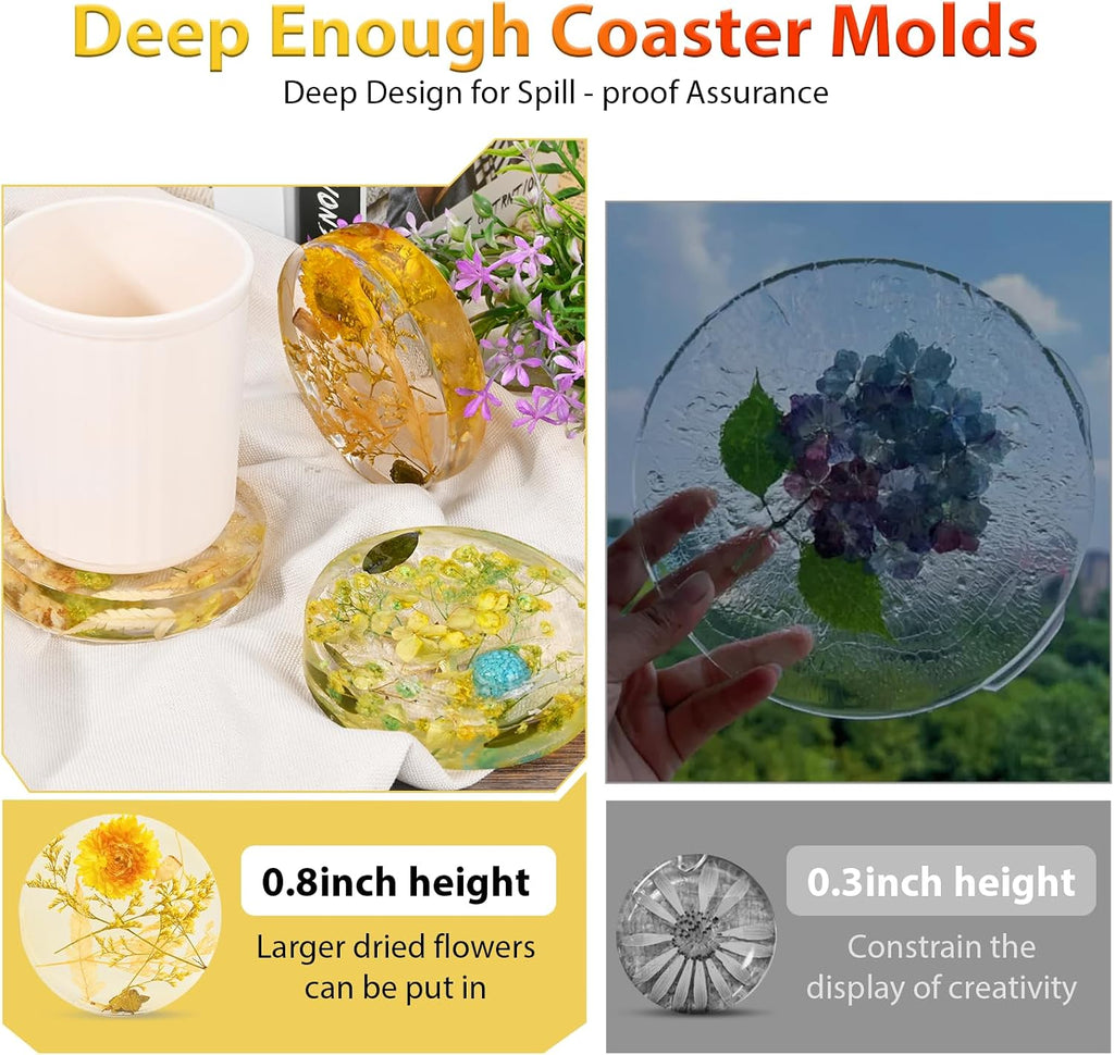 6 Cavity Deep Coaster Mold for Epoxy Resin, Flower Preserve | Thickened 0.78" Deep, Smooth Non-Stick Interior