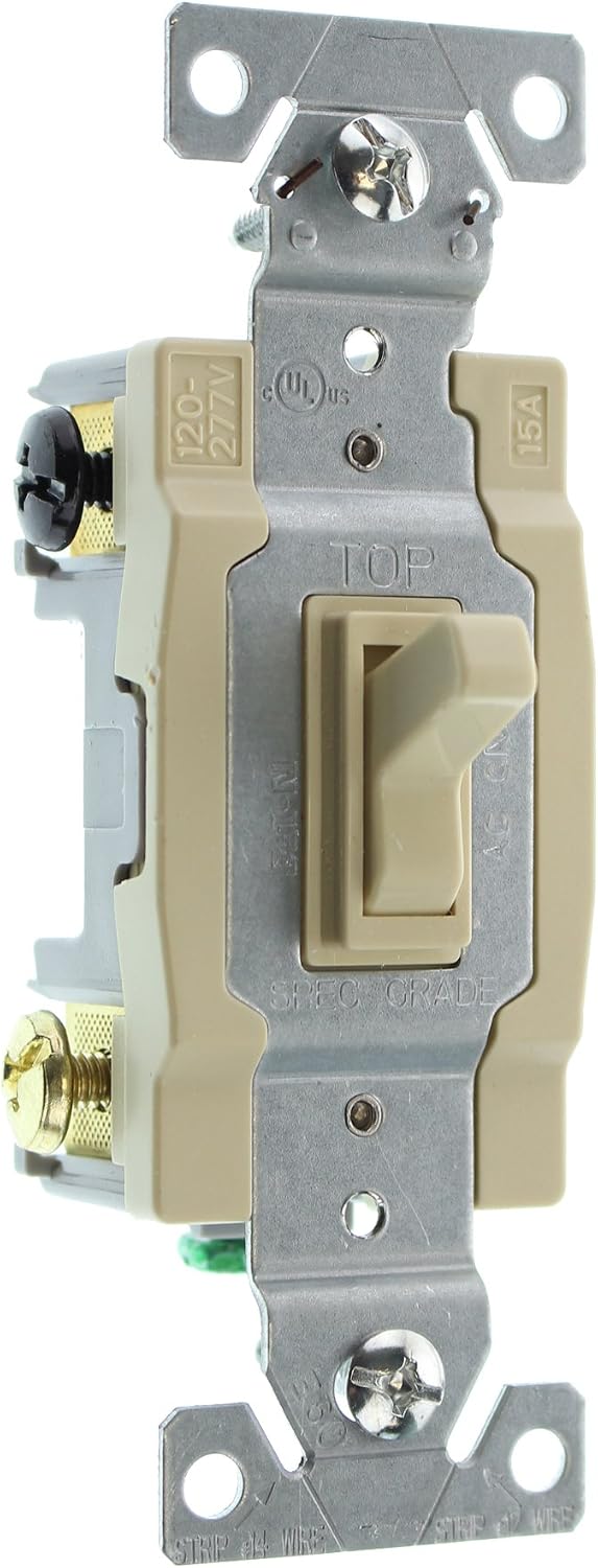 Hubbell RS415IZ Spec Grade Toggle Switch, 4-Way, Grounding, 15-Amp, 120/277-Volt, Ivory, (96-Pack)