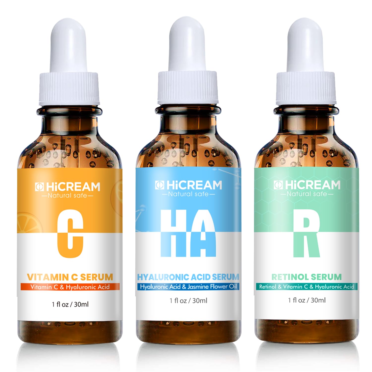 Face Serum Set - Vitamin C Serum, Hyaluronic Acid & Retinol with Hydrating, Brightening & Firming Skin, Anti-aging